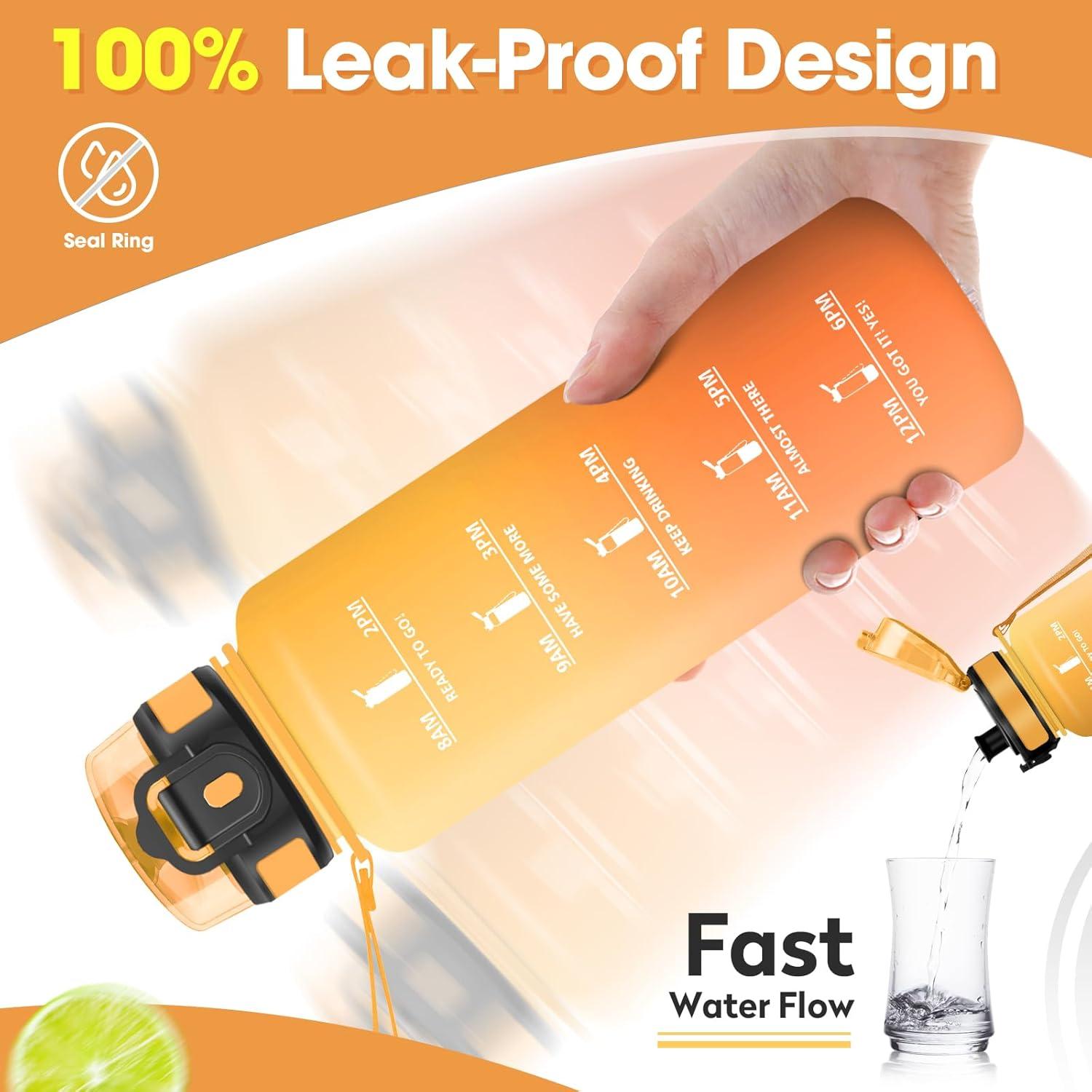 image:imageKollyKolla Gourde 1L Bouteille Motivation tanche avec Filtre sans BPA Bouteille Sport avec Marqueur de Temps Gourde Rutilisable pour Adulte lcole Sport Bureau Yoga Camping1500ml Jaune Ambre Orange