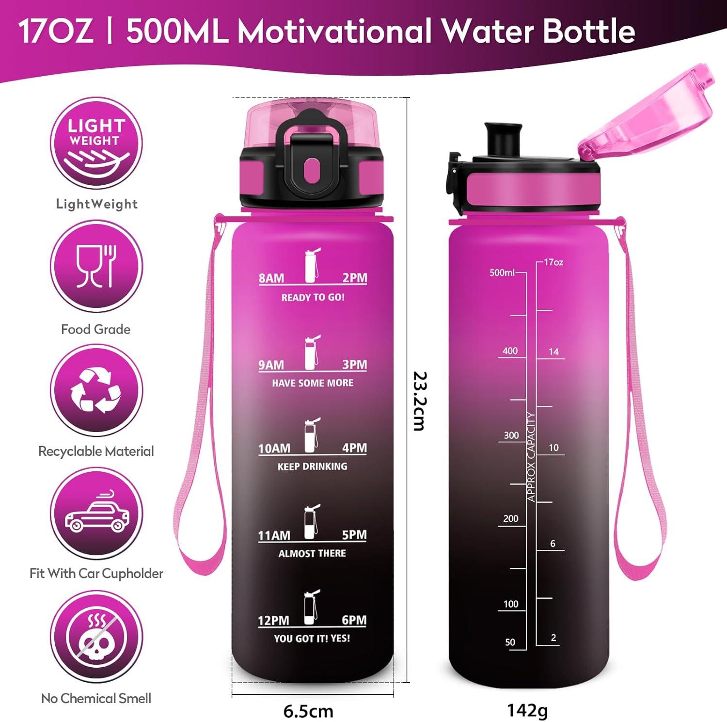 image:imageKollyKolla Gourde 1L Bouteille Motivation tanche avec Filtre sans BPA Bouteille Sport avec Marqueur de Temps Gourde Rutilisable pour Adulte lcole Sport Bureau Yoga Camping500ml Rouge Pourpre Noir