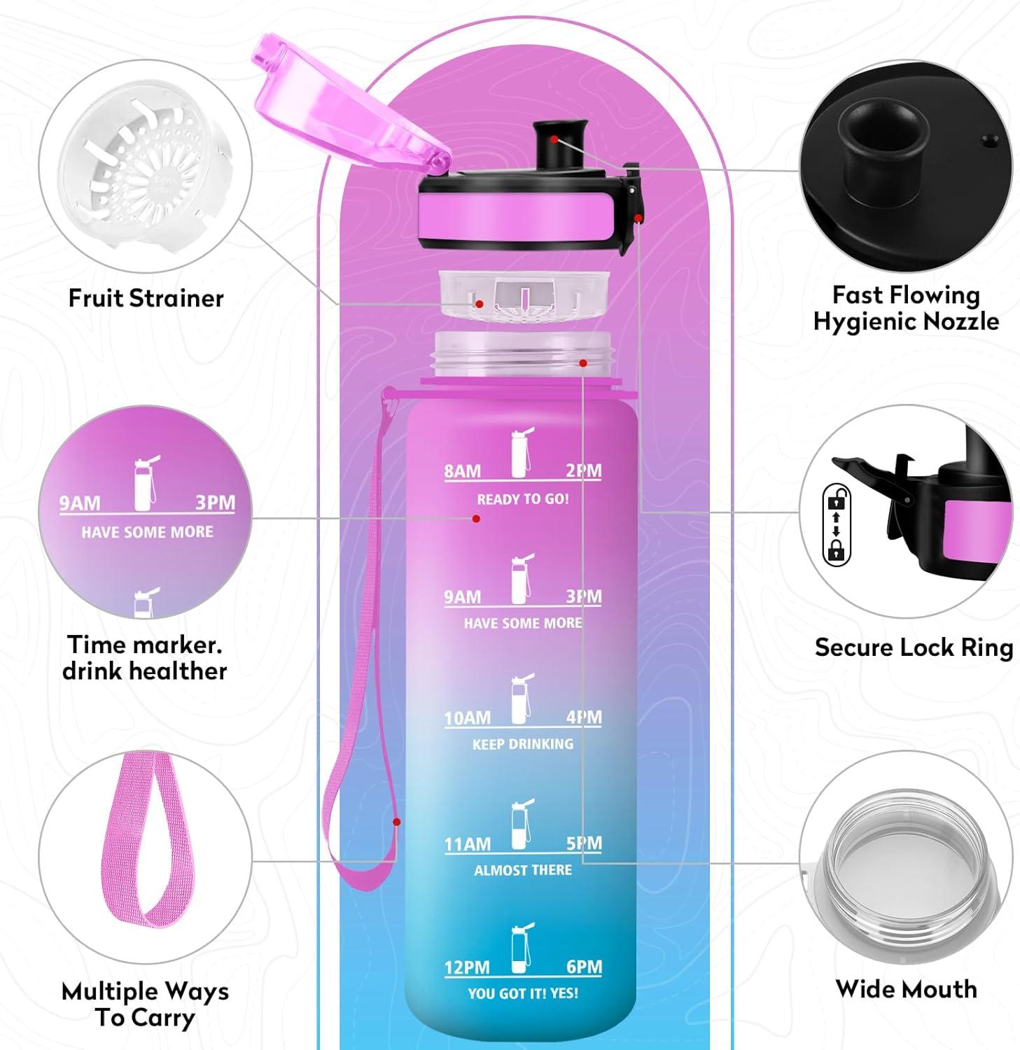 image:imageKollyKolla Gourde 1L Bouteille Motivation tanche avec Filtre sans BPA Bouteille Sport avec Marqueur de Temps Gourde Rutilisable pour Adulte lcole Sport Bureau Yoga Camping500ml Rose Cyan