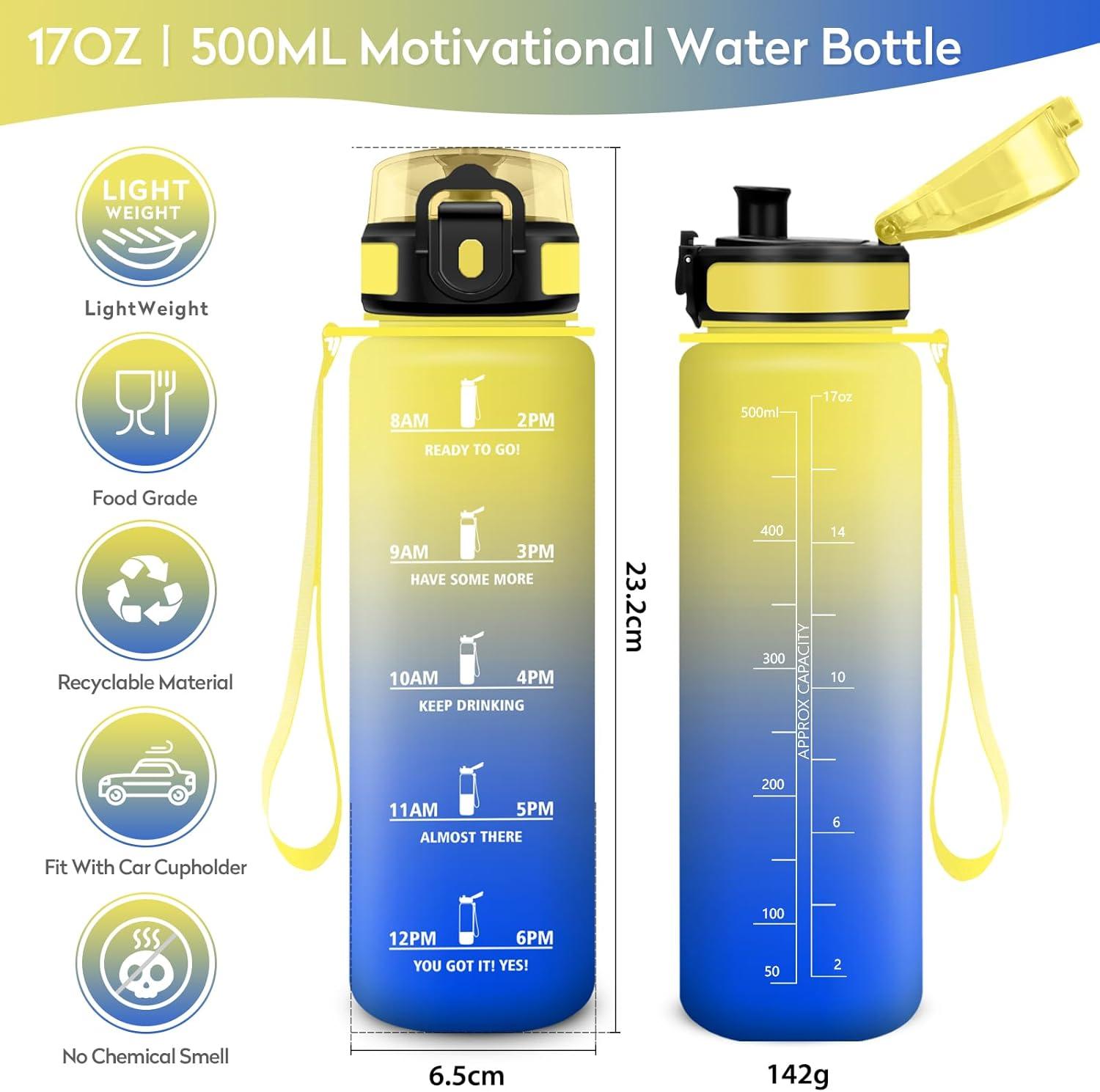 image:imageKollyKolla Gourde 1L Bouteille Motivation tanche avec Filtre sans BPA Bouteille Sport avec Marqueur de Temps Gourde Rutilisable pour Adulte lcole Sport Bureau Yoga Camping500ml Jaune Bleu Roi