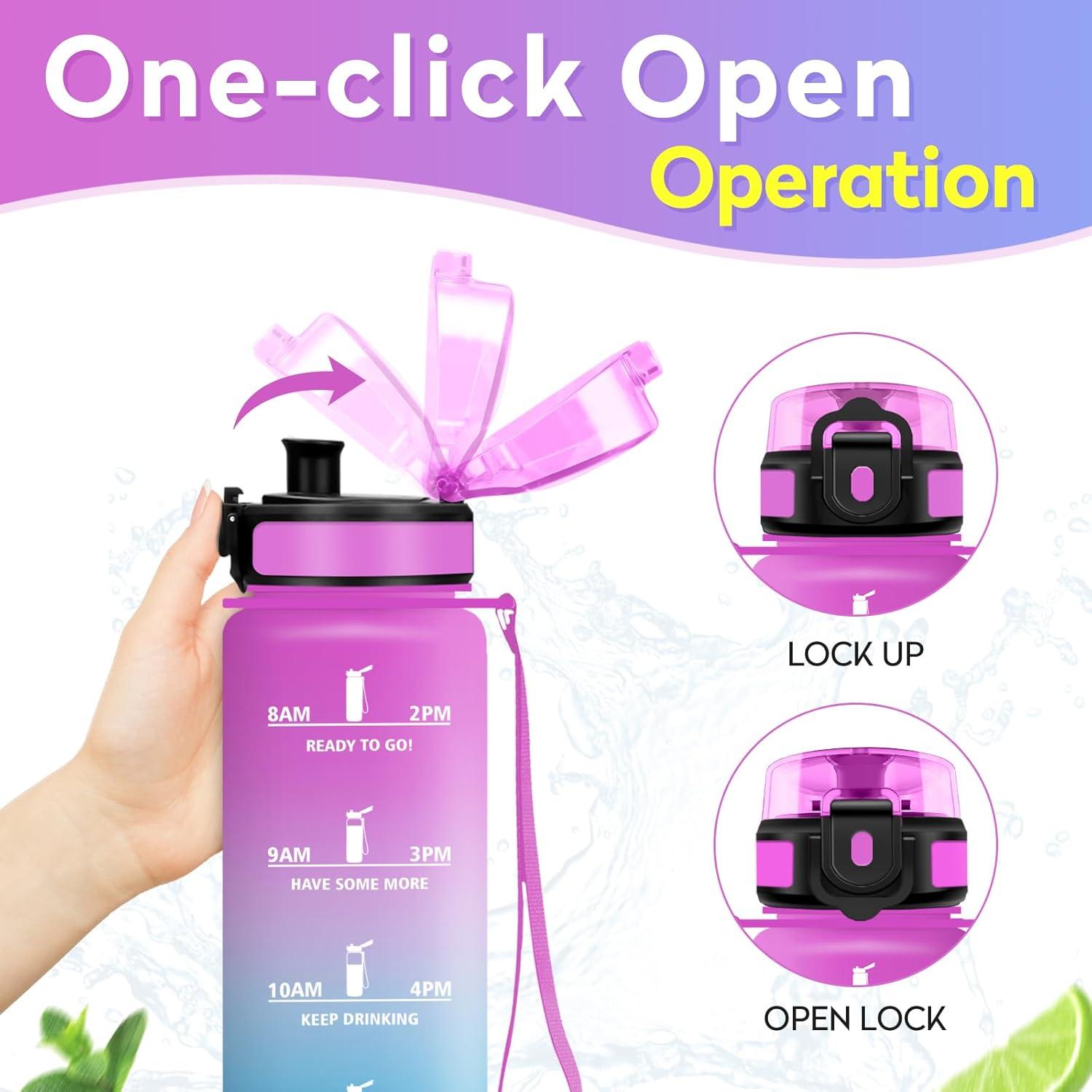 image:imageKollyKolla Gourde 1L Bouteille Motivation tanche avec Filtre sans BPA Bouteille Sport avec Marqueur de Temps Gourde Rutilisable pour Adulte lcole Sport Bureau Yoga Camping1000ml Rose Cyan