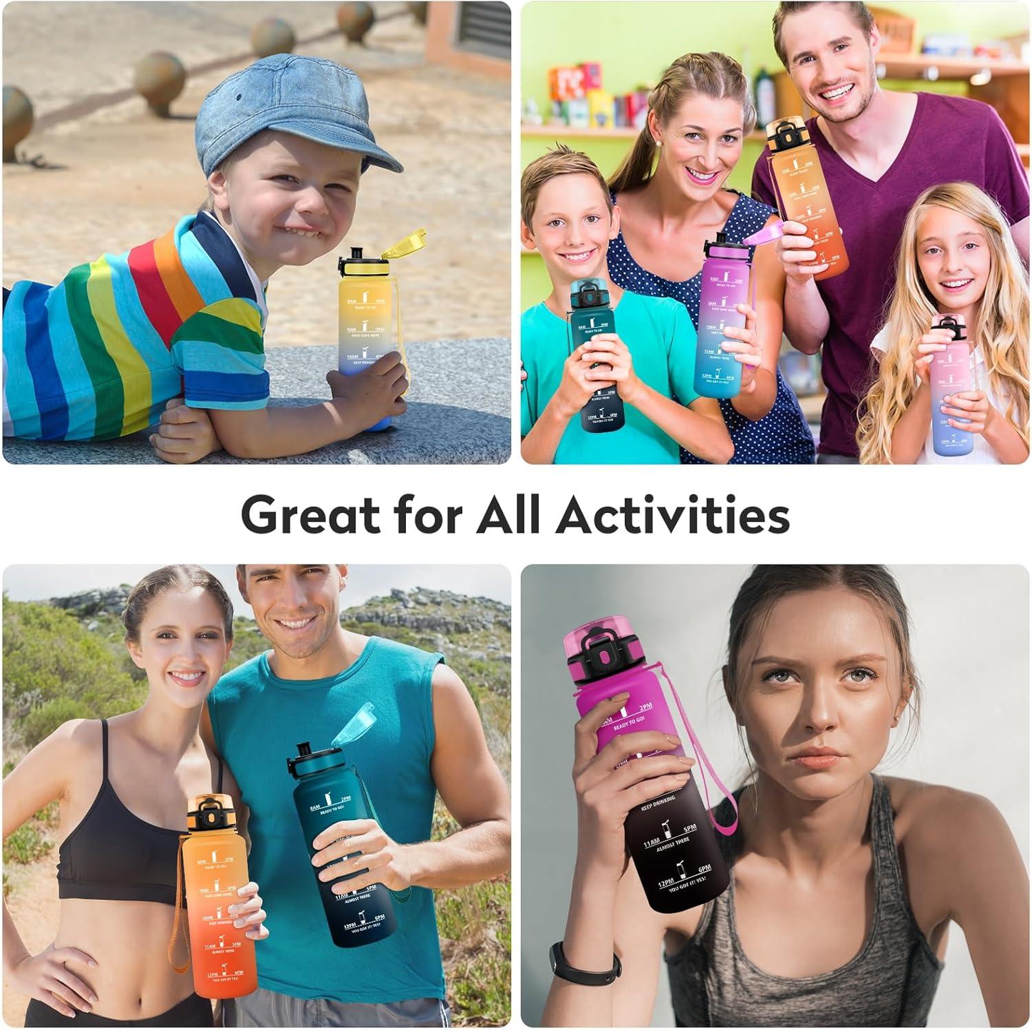image:imageKollyKolla Gourde 1L Bouteille Motivation tanche avec Filtre sans BPA Bouteille Sport avec Marqueur de Temps Gourde Rutilisable pour Adulte lcole Sport Bureau Yoga Camping500ml Vert Fonc Gris