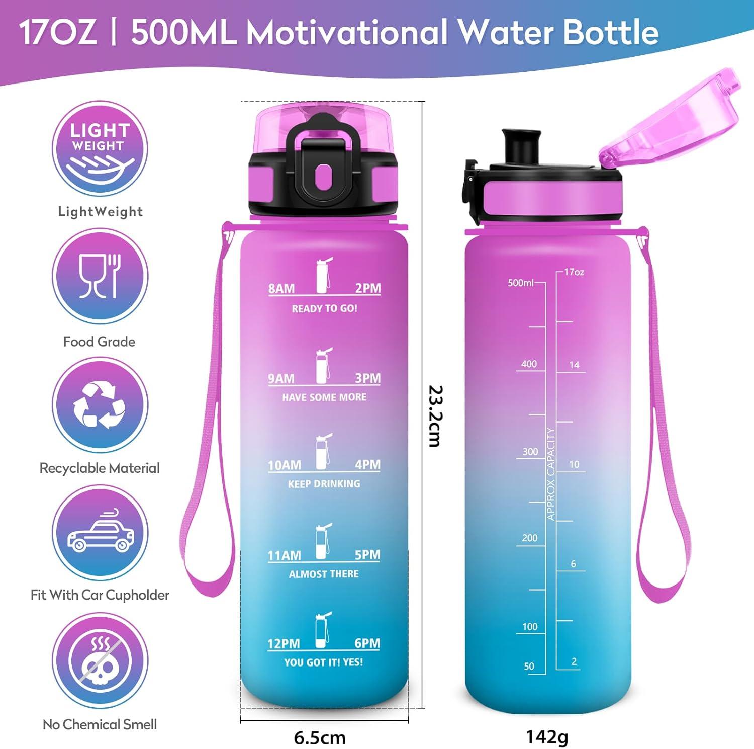 image:imageKollyKolla Gourde 1L Bouteille Motivation tanche avec Filtre sans BPA Bouteille Sport avec Marqueur de Temps Gourde Rutilisable pour Adulte lcole Sport Bureau Yoga Camping500ml Rose Cyan