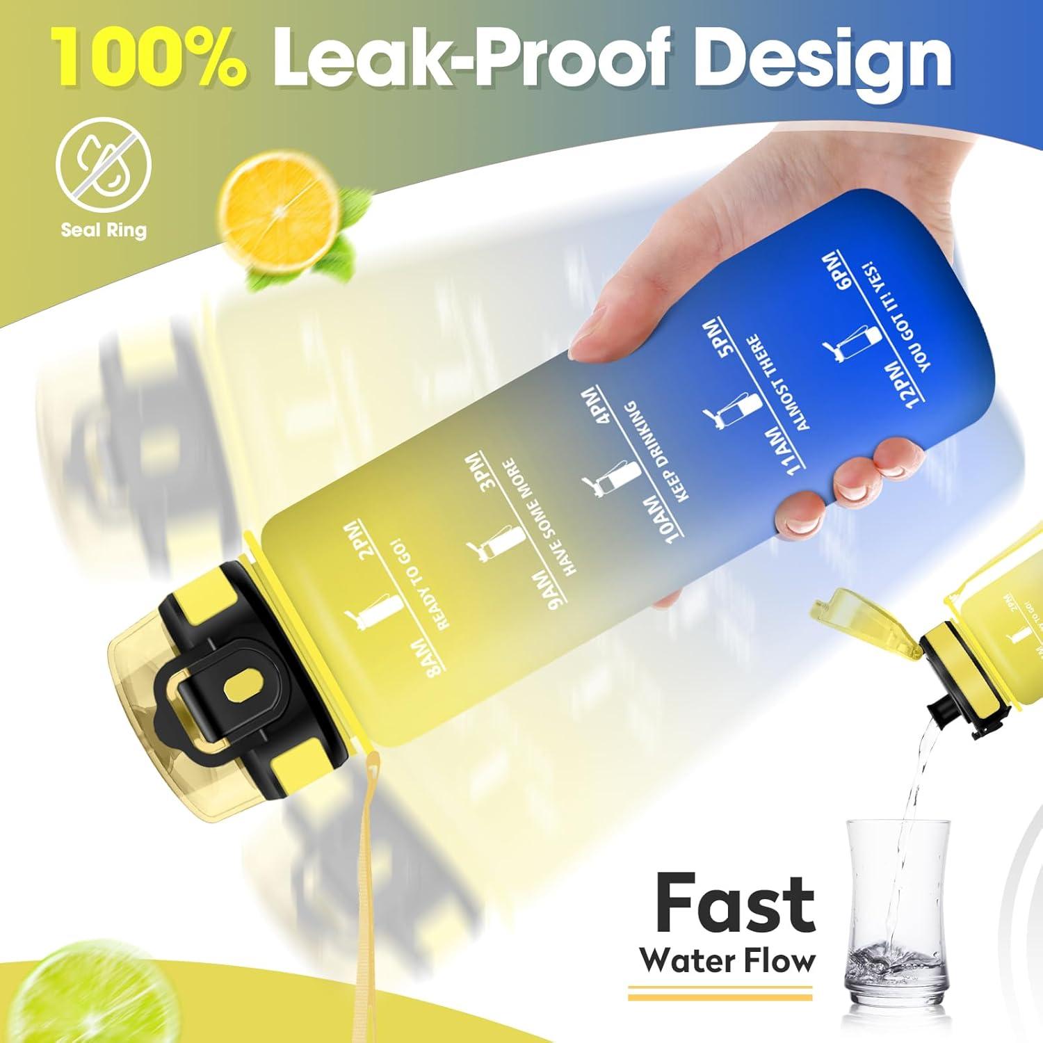 image:imageKollyKolla Gourde 1L Bouteille Motivation tanche avec Filtre sans BPA Bouteille Sport avec Marqueur de Temps Gourde Rutilisable pour Adulte lcole Sport Bureau Yoga Camping1000ml Jaune Bleu Roi