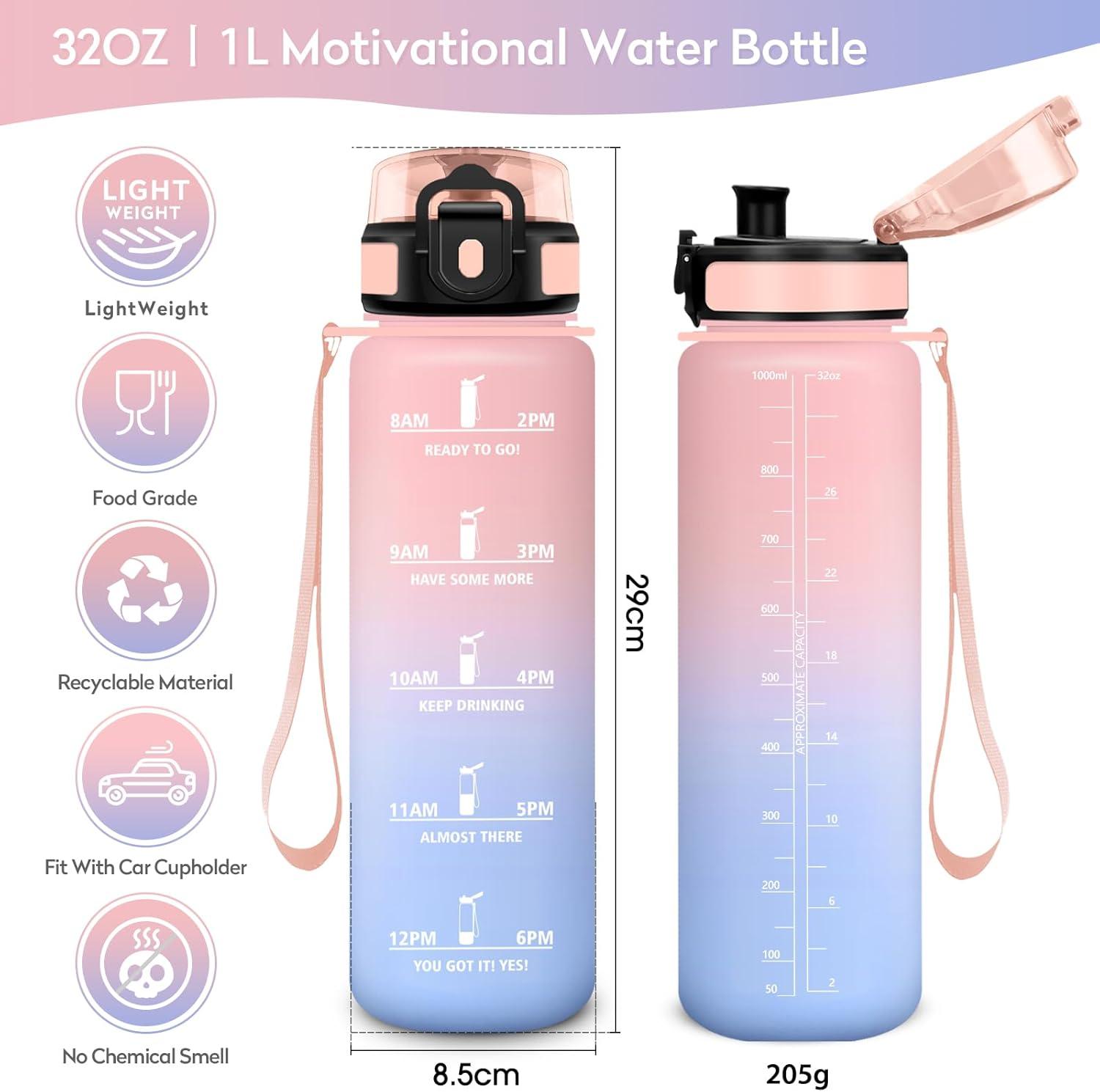 image:imageKollyKolla Gourde 1L Bouteille Motivation tanche avec Filtre sans BPA Bouteille Sport avec Marqueur de Temps Gourde Rutilisable pour Adulte lcole Sport Bureau Yoga Camping1000ml Rose Bleu Ciel