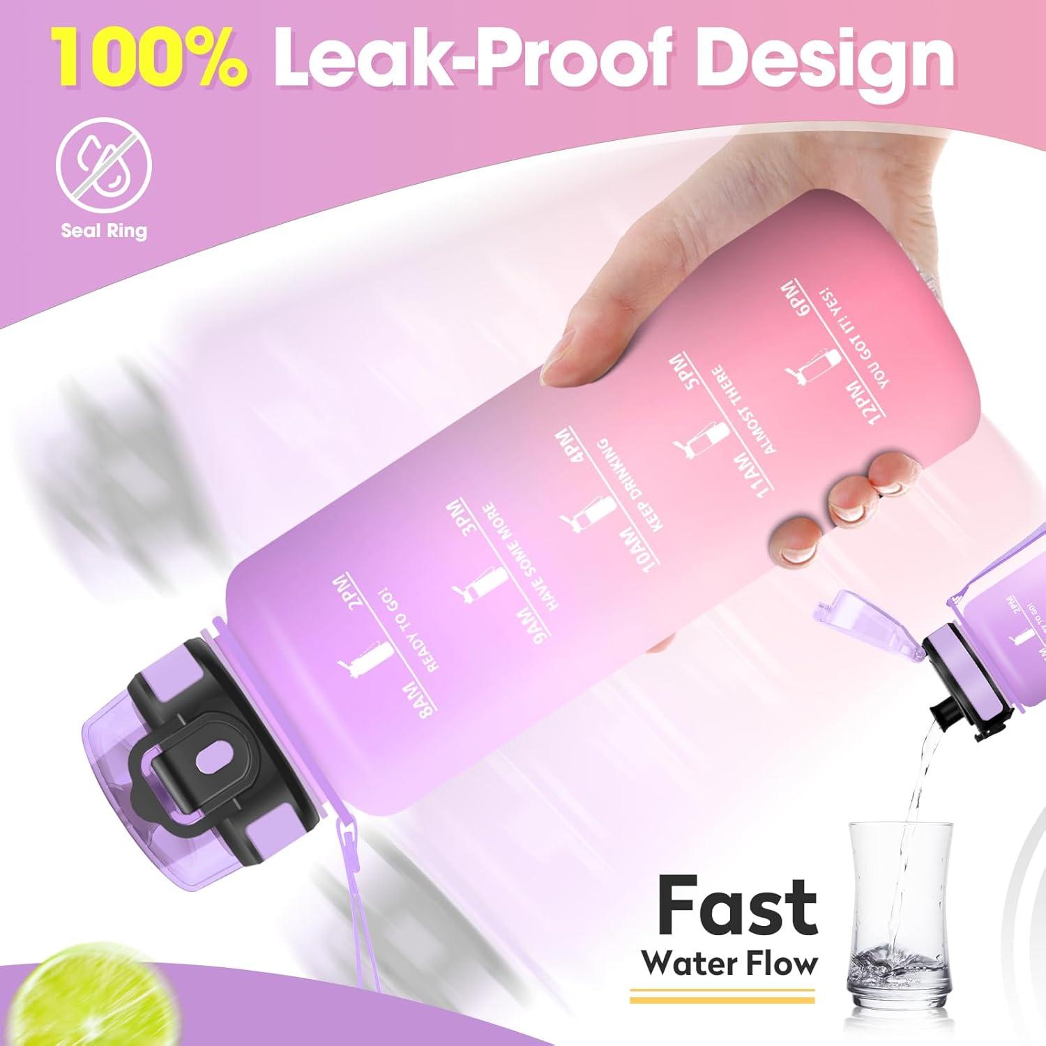 image:imageKollyKolla Gourde 1L Bouteille Motivation tanche avec Filtre sans BPA Bouteille Sport avec Marqueur de Temps Gourde Rutilisable pour Adulte lcole Sport Bureau Yoga Camping1500ml Violet Clair Rose Clair