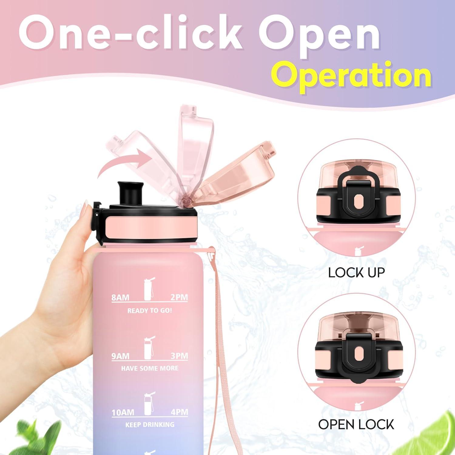 image:imageKollyKolla Gourde 1L Bouteille Motivation tanche avec Filtre sans BPA Bouteille Sport avec Marqueur de Temps Gourde Rutilisable pour Adulte lcole Sport Bureau Yoga Camping1000ml Rose Bleu Ciel