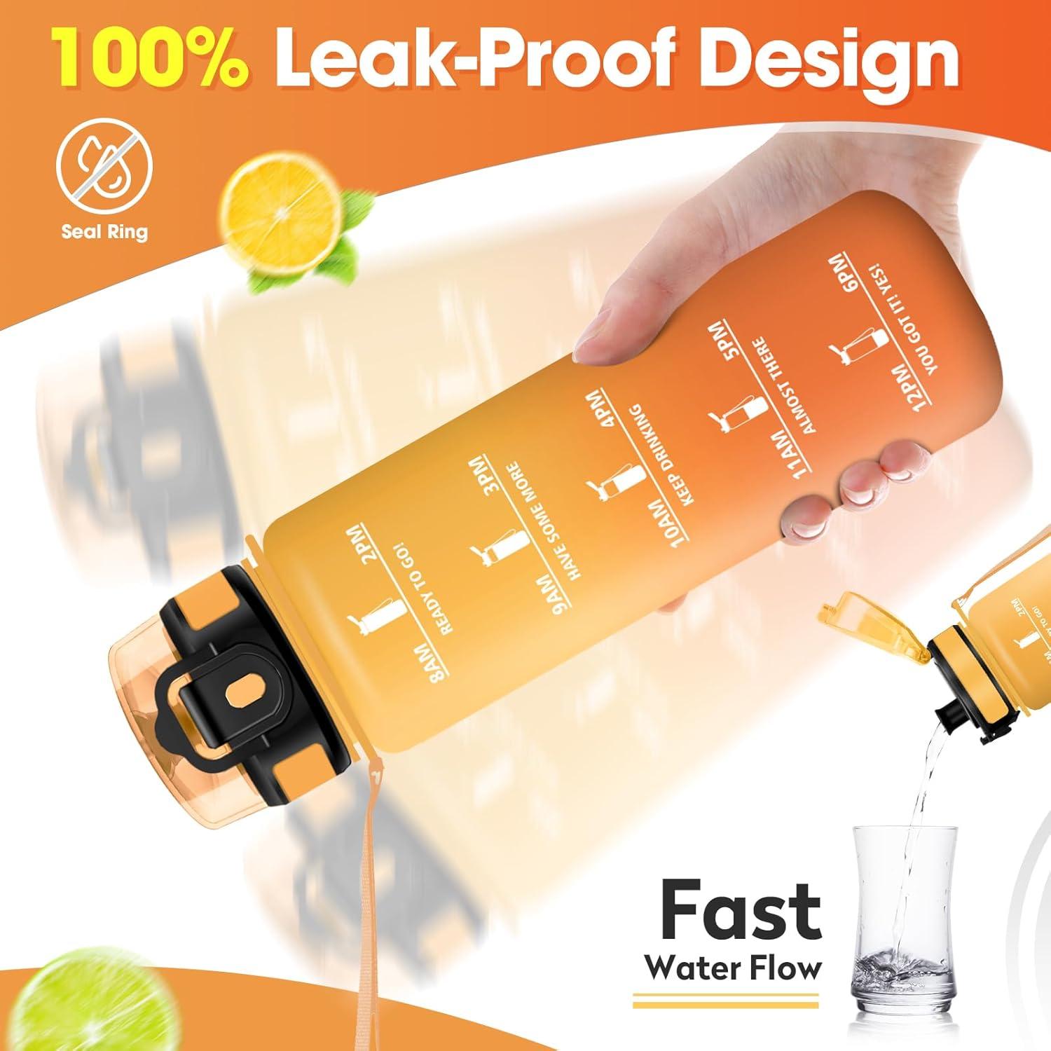 image:imageKollyKolla Gourde 1L Bouteille Motivation tanche avec Filtre sans BPA Bouteille Sport avec Marqueur de Temps Gourde Rutilisable pour Adulte lcole Sport Bureau Yoga Camping500ml Jaune Ambre Orange