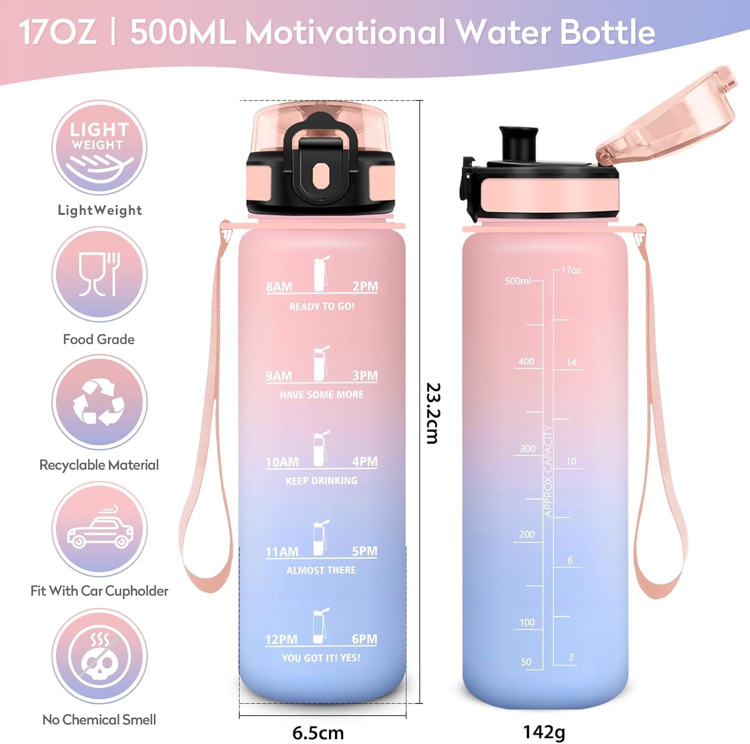image:imageKollyKolla Gourde 1L Bouteille Motivation tanche avec Filtre sans BPA Bouteille Sport avec Marqueur de Temps Gourde Rutilisable pour Adulte lcole Sport Bureau Yoga Camping500ml Rose Bleu Ciel