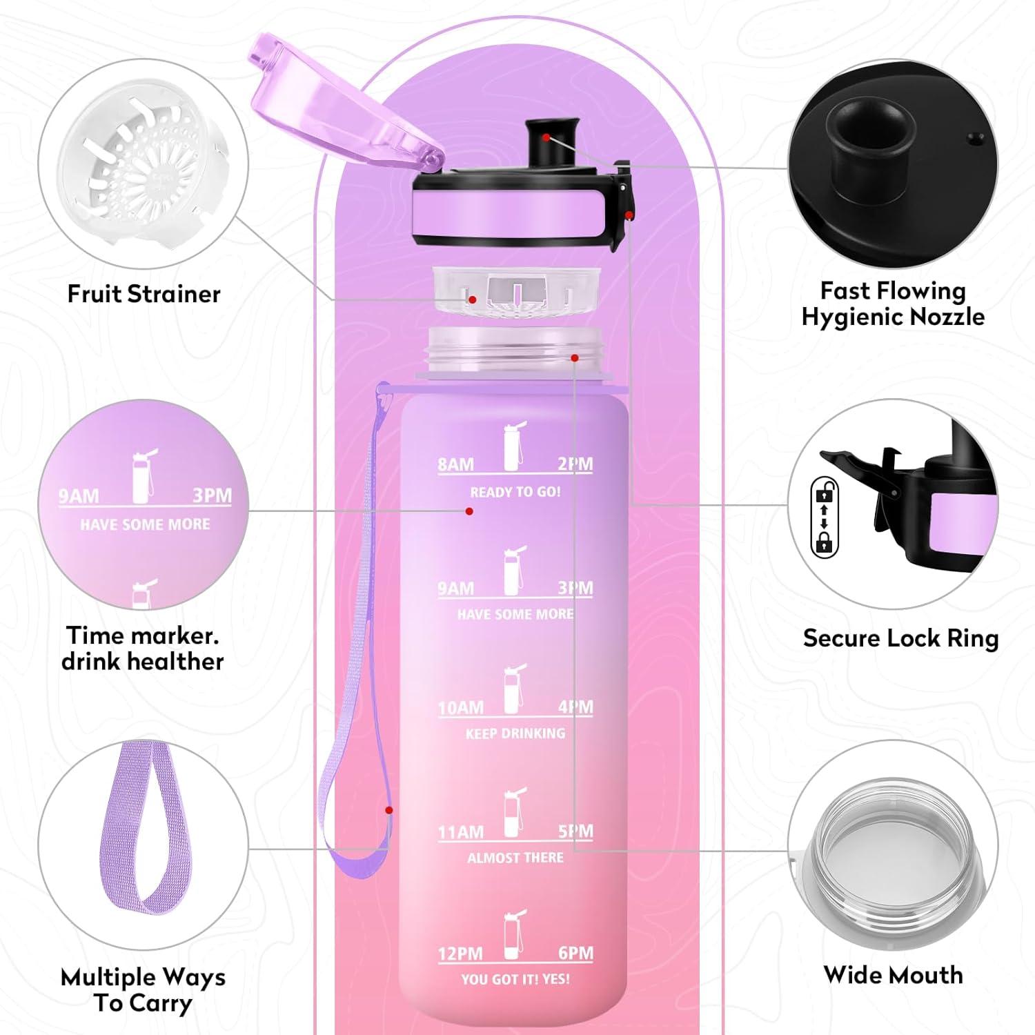 image:imageKollyKolla Gourde 1L Bouteille Motivation tanche avec Filtre sans BPA Bouteille Sport avec Marqueur de Temps Gourde Rutilisable pour Adulte lcole Sport Bureau Yoga Camping500ml Violet Clair Rose Clair