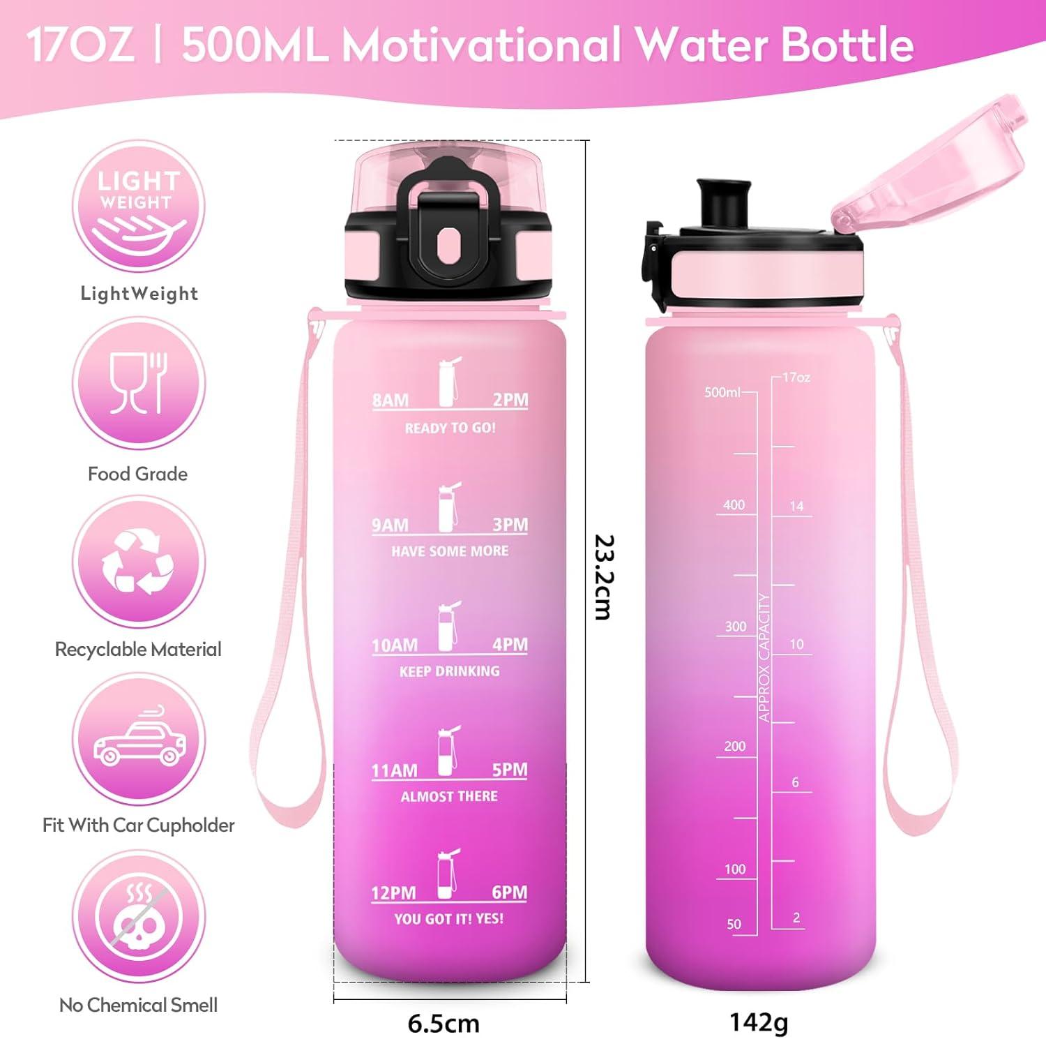 image:imageKollyKolla Gourde 1L Bouteille Motivation tanche avec Filtre sans BPA Bouteille Sport avec Marqueur de Temps Gourde Rutilisable pour Adulte lcole Sport Bureau Yoga Camping500ml Rose Clair Rose
