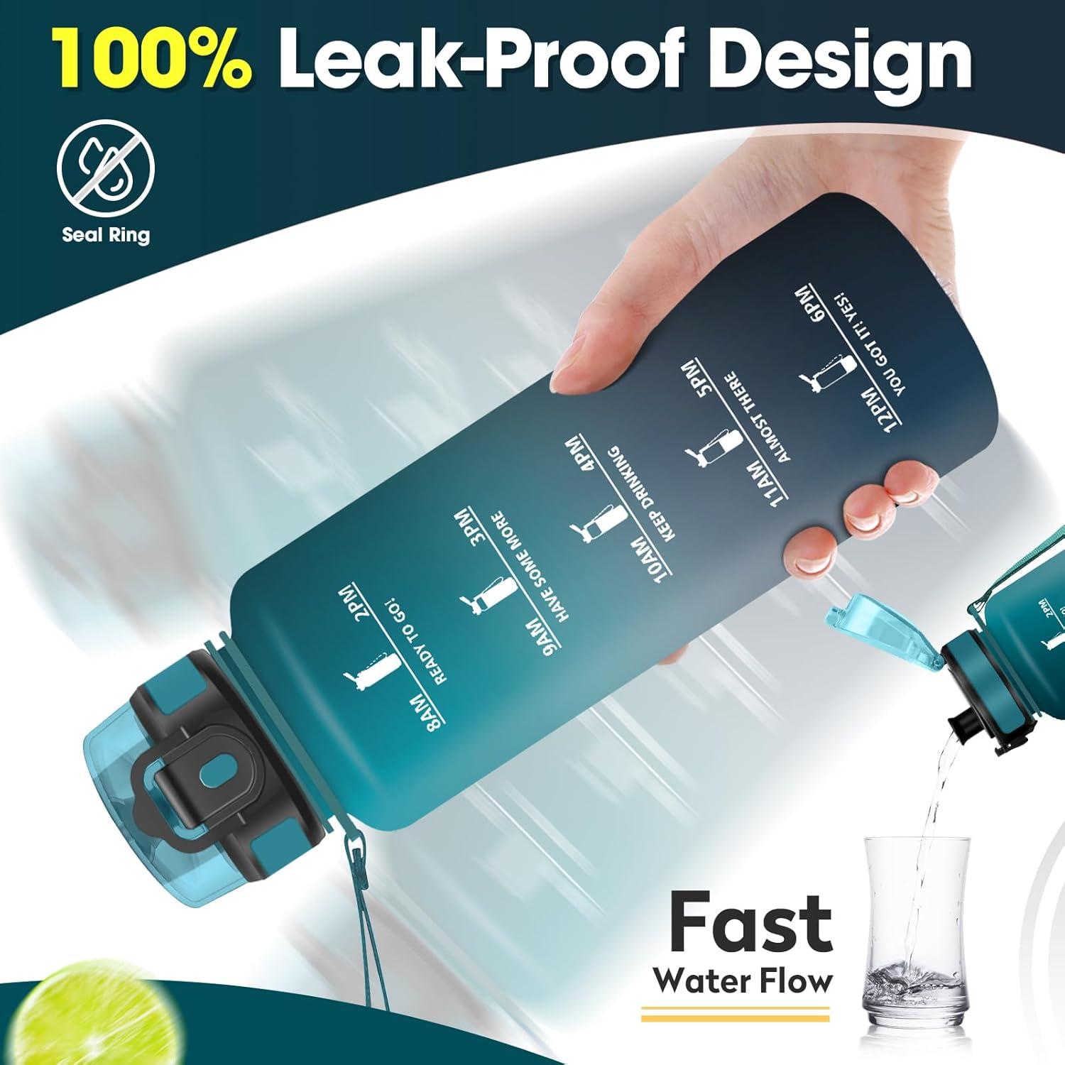 image:imageKollyKolla Gourde 1L Bouteille Motivation tanche avec Filtre sans BPA Bouteille Sport avec Marqueur de Temps Gourde Rutilisable pour Adulte lcole Sport Bureau Yoga Camping1500ml Vert Fonc Gris