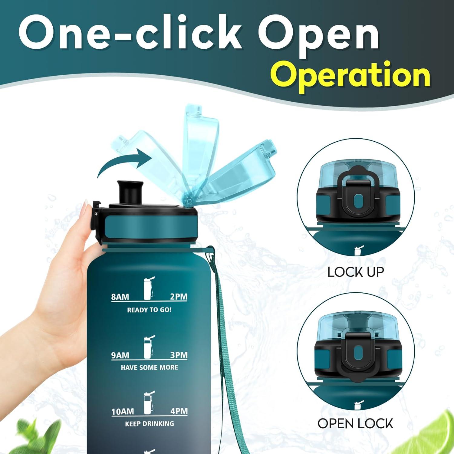 image:imageKollyKolla Gourde 1L Bouteille Motivation tanche avec Filtre sans BPA Bouteille Sport avec Marqueur de Temps Gourde Rutilisable pour Adulte lcole Sport Bureau Yoga Camping1500ml Vert Fonc Gris