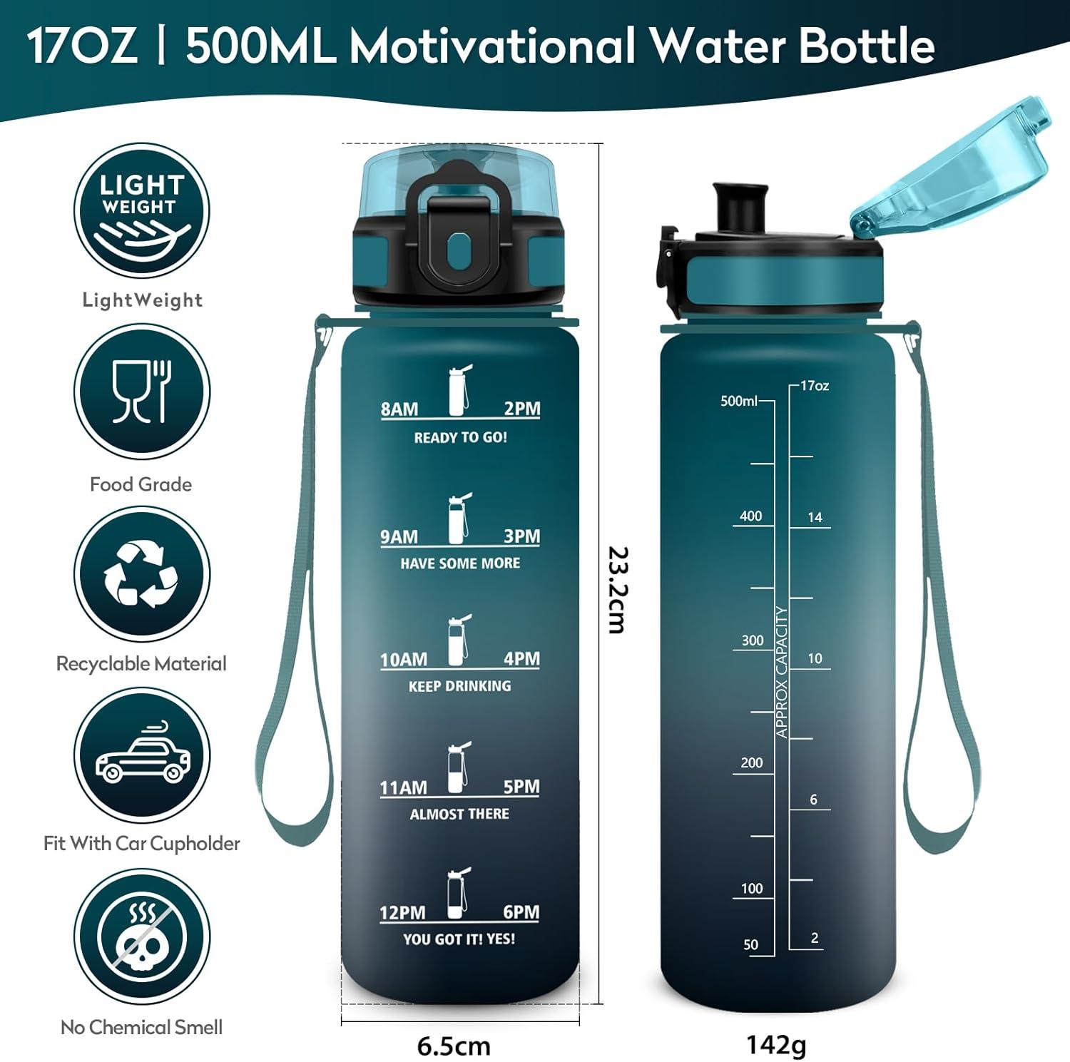 image:imageKollyKolla Gourde 1L Bouteille Motivation tanche avec Filtre sans BPA Bouteille Sport avec Marqueur de Temps Gourde Rutilisable pour Adulte lcole Sport Bureau Yoga Camping500ml Vert Fonc Gris