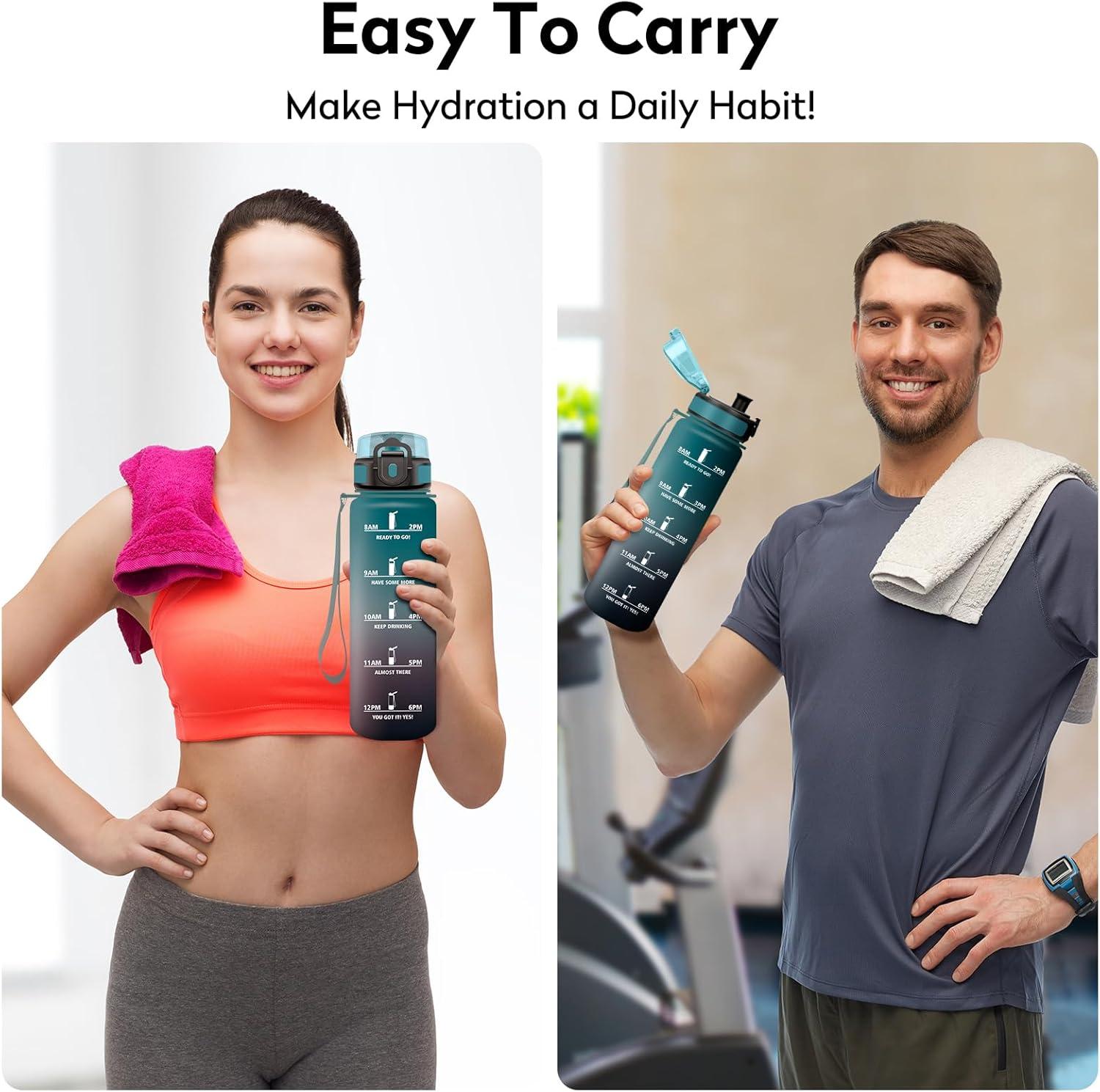 image:imageKollyKolla Gourde 1L Bouteille Motivation tanche avec Filtre sans BPA Bouteille Sport avec Marqueur de Temps Gourde Rutilisable pour Adulte lcole Sport Bureau Yoga Camping1000ml Vert Fonc Gris