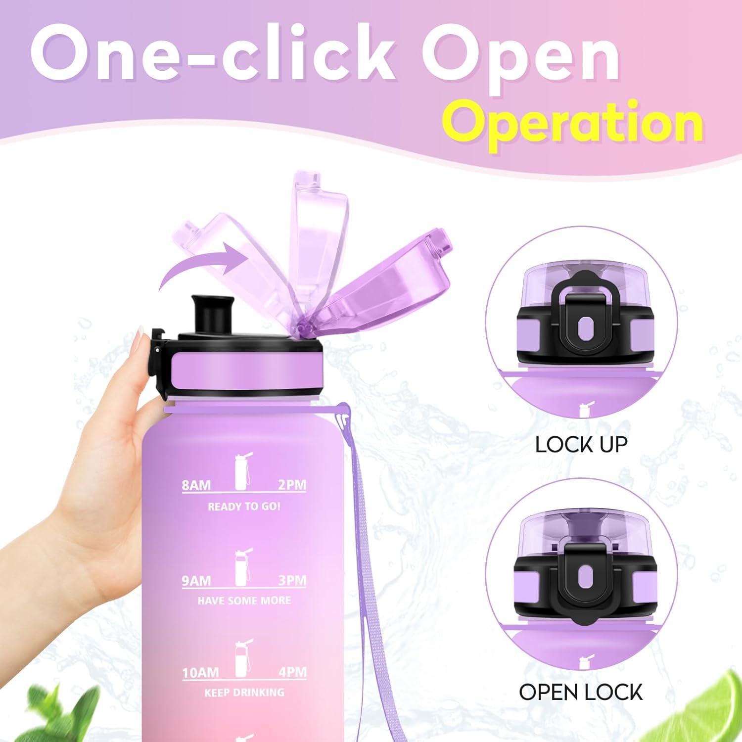 image:imageKollyKolla Gourde 1L Bouteille Motivation tanche avec Filtre sans BPA Bouteille Sport avec Marqueur de Temps Gourde Rutilisable pour Adulte lcole Sport Bureau Yoga Camping1500ml Violet Clair Rose Clair