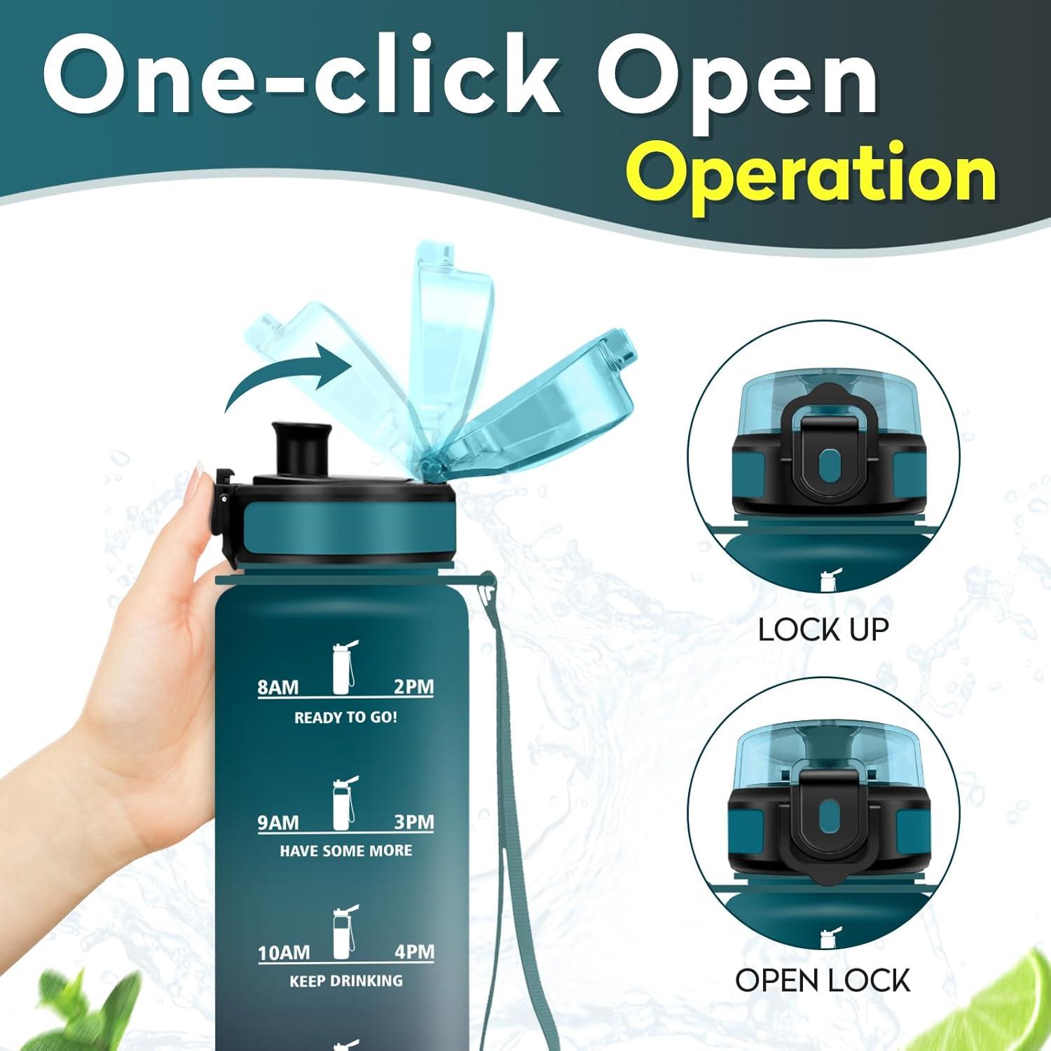 image:imageKollyKolla Gourde 1L Bouteille Motivation tanche avec Filtre sans BPA Bouteille Sport avec Marqueur de Temps Gourde Rutilisable pour Adulte lcole Sport Bureau Yoga Camping500ml Vert Fonc Gris