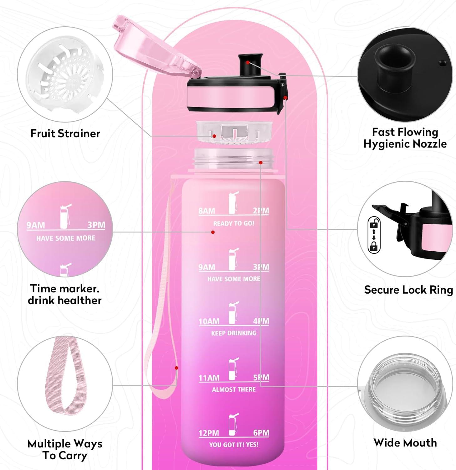 image:imageKollyKolla Gourde 1L Bouteille Motivation tanche avec Filtre sans BPA Bouteille Sport avec Marqueur de Temps Gourde Rutilisable pour Adulte lcole Sport Bureau Yoga Camping1000ml Rose Clair Rose