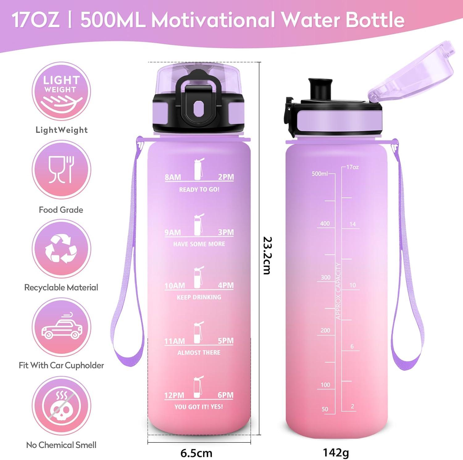 image:imageKollyKolla Gourde 1L Bouteille Motivation tanche avec Filtre sans BPA Bouteille Sport avec Marqueur de Temps Gourde Rutilisable pour Adulte lcole Sport Bureau Yoga Camping500ml Violet Clair Rose Clair