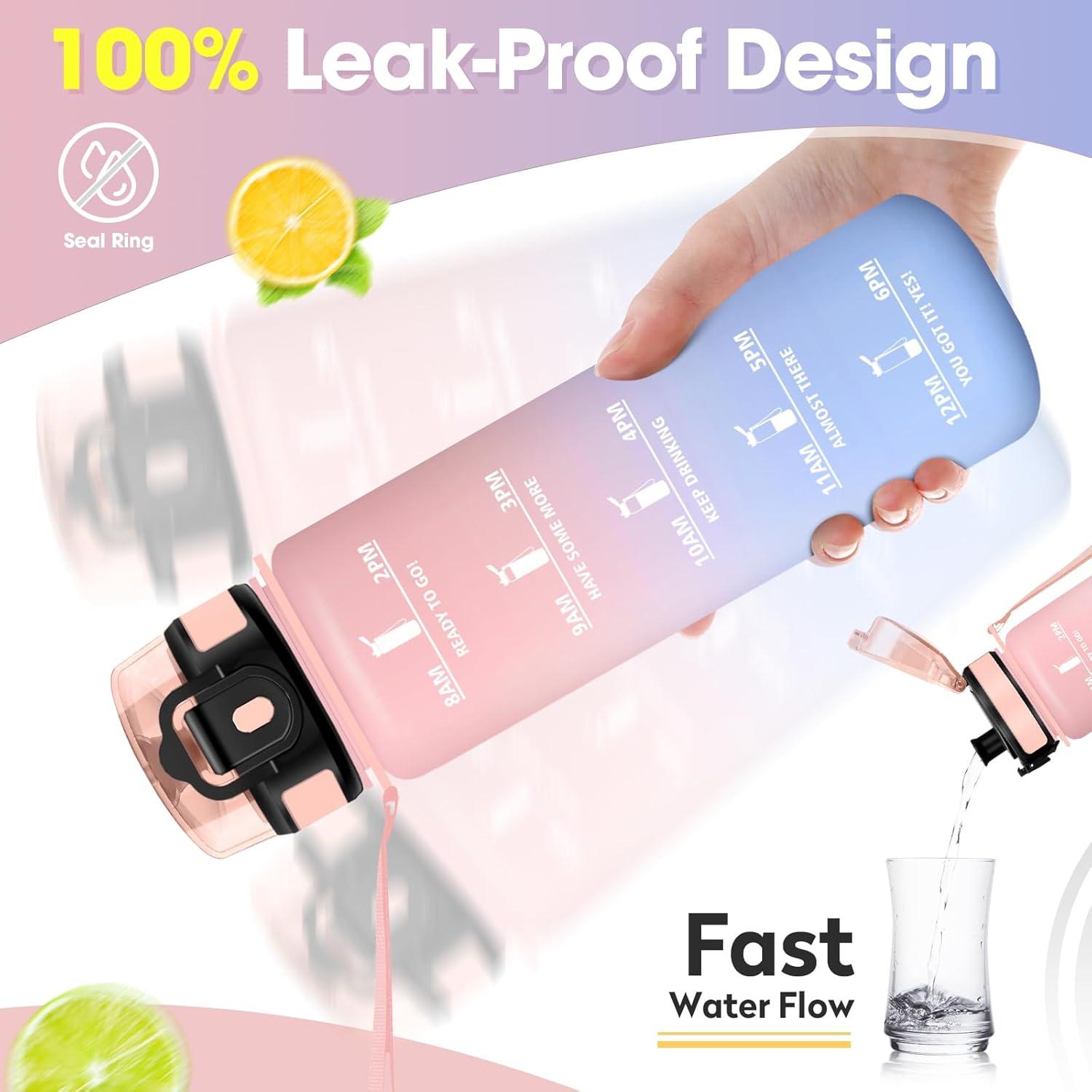 image:imageKollyKolla Gourde 1L Bouteille Motivation tanche avec Filtre sans BPA Bouteille Sport avec Marqueur de Temps Gourde Rutilisable pour Adulte lcole Sport Bureau Yoga Camping500ml Rose Bleu Ciel
