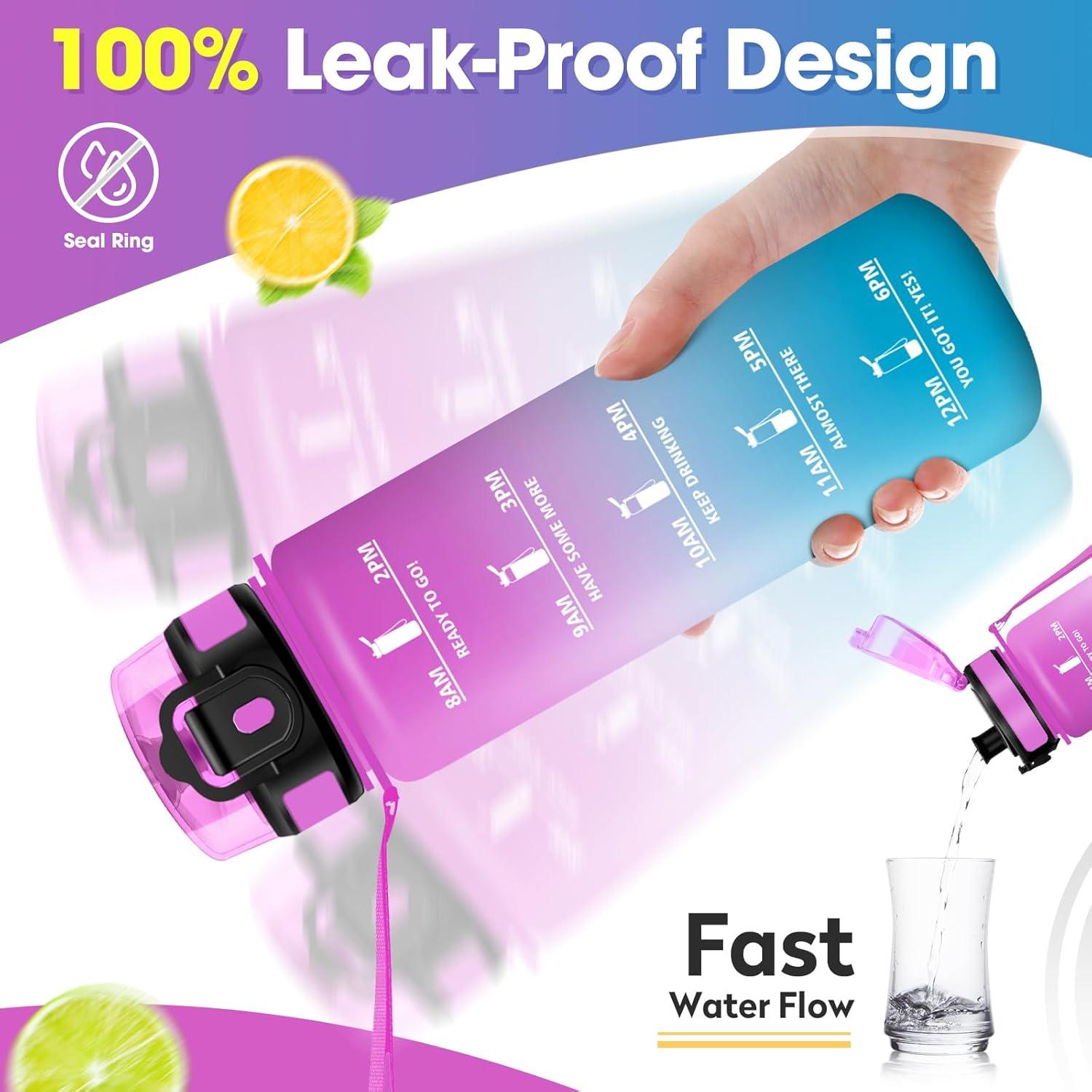 image:imageKollyKolla Gourde 1L Bouteille Motivation tanche avec Filtre sans BPA Bouteille Sport avec Marqueur de Temps Gourde Rutilisable pour Adulte lcole Sport Bureau Yoga Camping1000ml Rose Cyan