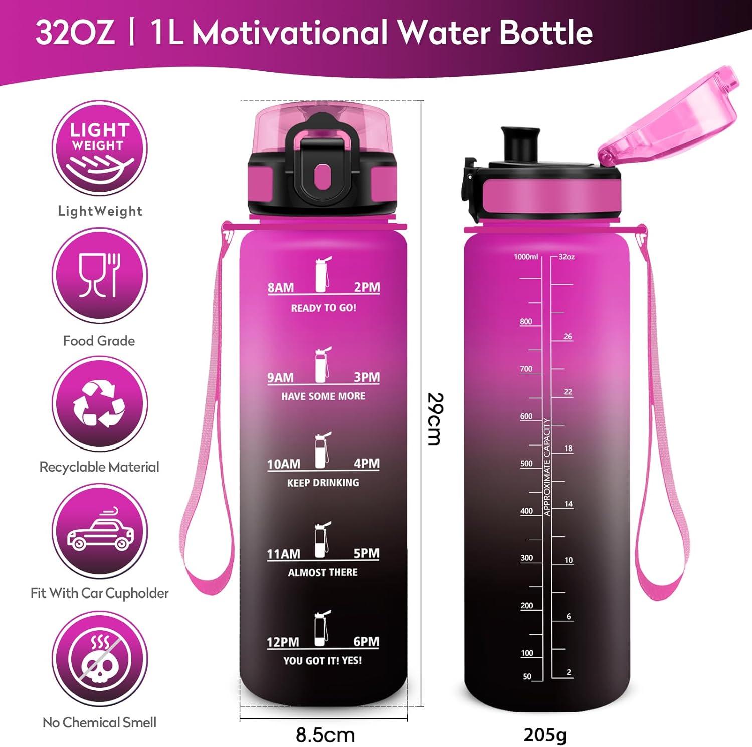 image:imageKollyKolla Gourde 1L Bouteille Motivation tanche avec Filtre sans BPA Bouteille Sport avec Marqueur de Temps Gourde Rutilisable pour Adulte lcole Sport Bureau Yoga Camping1000ml Rouge Pourpre Noir