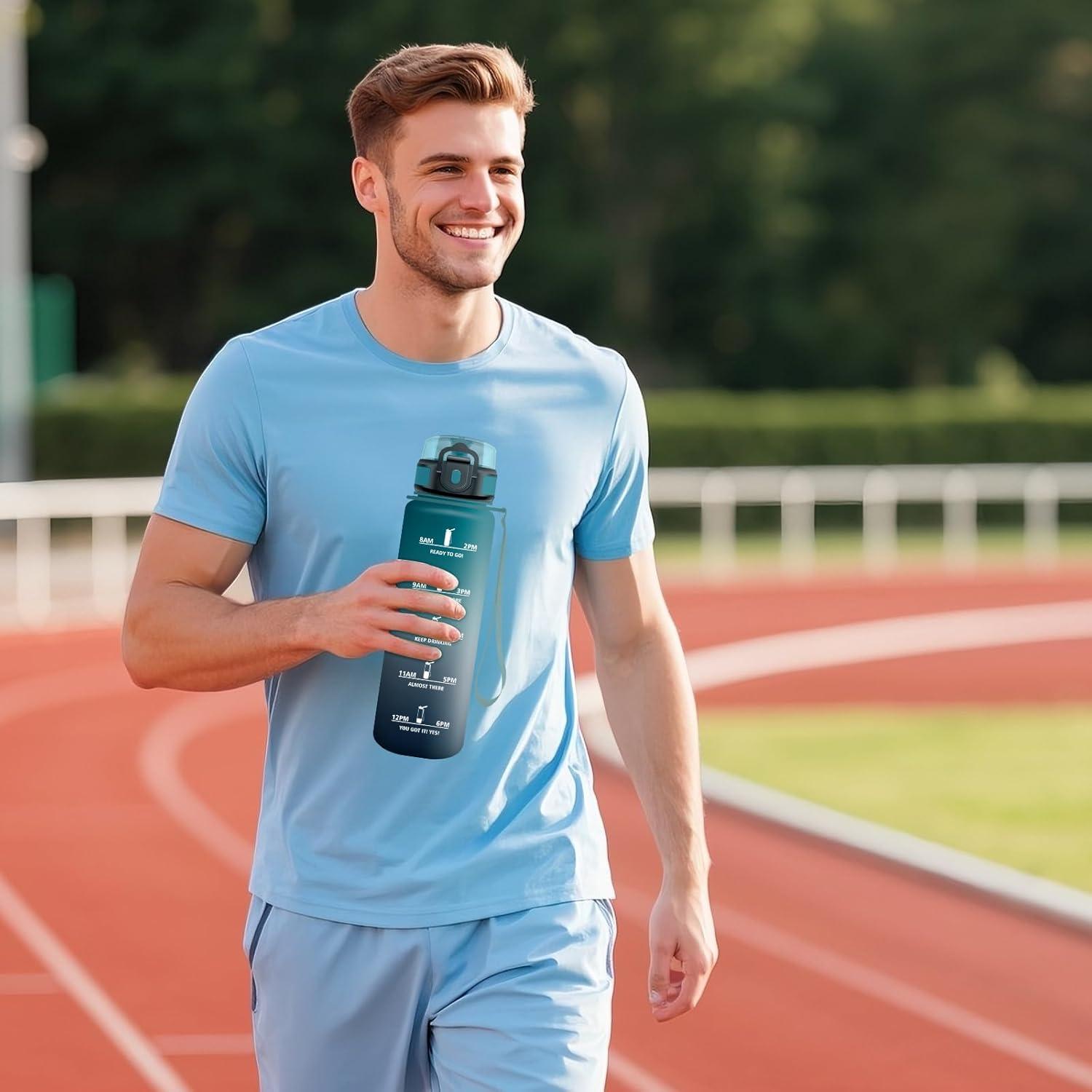 image:imageKollyKolla Gourde 1L Bouteille Motivation tanche avec Filtre sans BPA Bouteille Sport avec Marqueur de Temps Gourde Rutilisable pour Adulte lcole Sport Bureau Yoga Camping1000ml Vert Fonc Gris