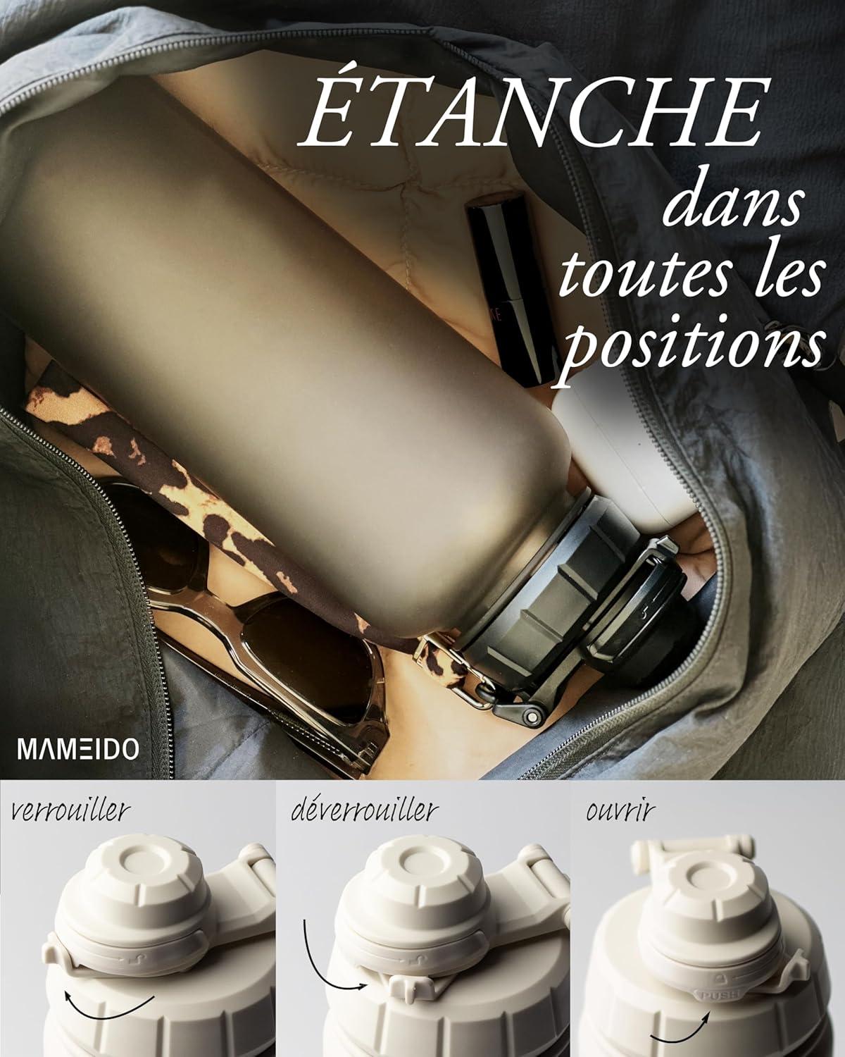 image:imageMAMEIDO Gourde avec Paille 1 l Marqueur de Temps de Motivation Gourde Sport avec Dragonne Gourde tanche Bouteille deau sans BPA Water Bottle Wild CandyGlow Couture