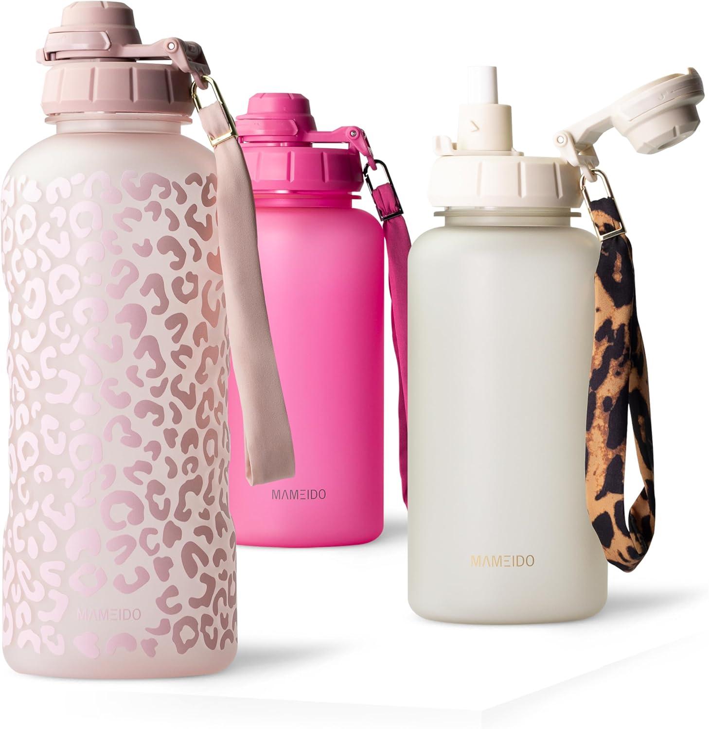 image:imageMAMEIDO Gourde avec Paille 1 l Marqueur de Temps de Motivation Gourde Sport avec Dragonne Gourde tanche Bouteille deau sans BPA Water Bottle Wild CandyWild Candy