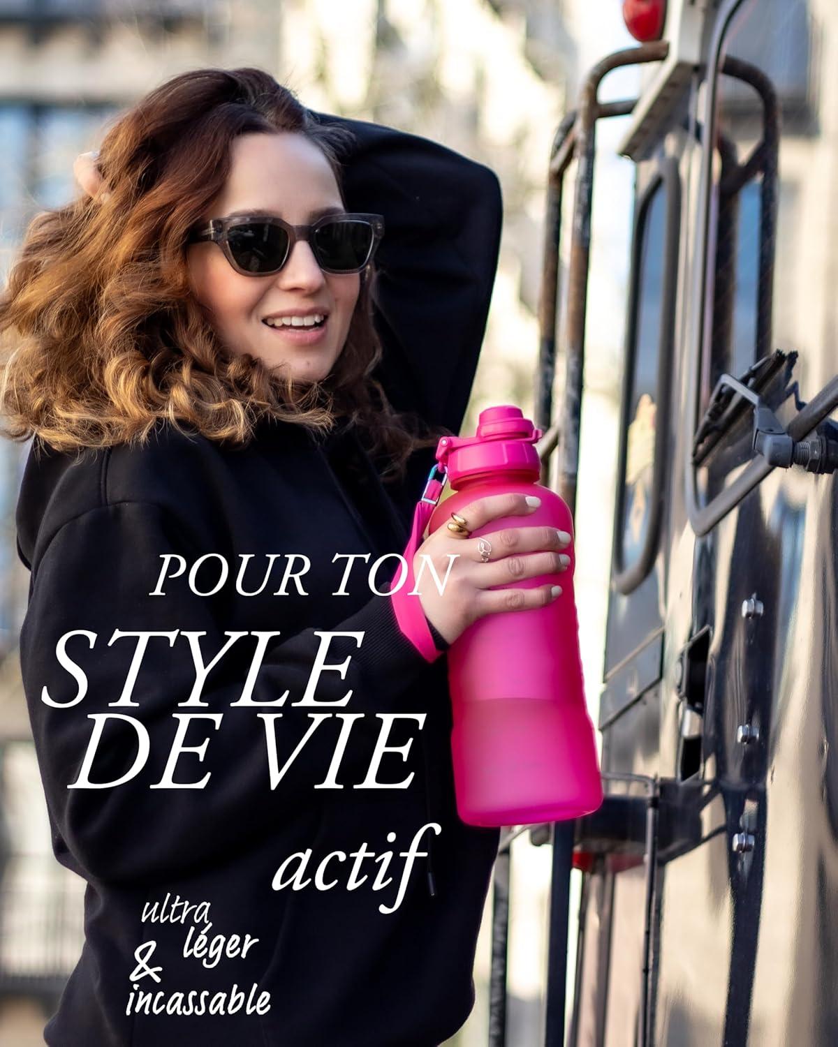 image:imageMAMEIDO Gourde avec Paille 1 l Marqueur de Temps de Motivation Gourde Sport avec Dragonne Gourde tanche Bouteille deau sans BPA Water Bottle Wild CandyGlow Couture