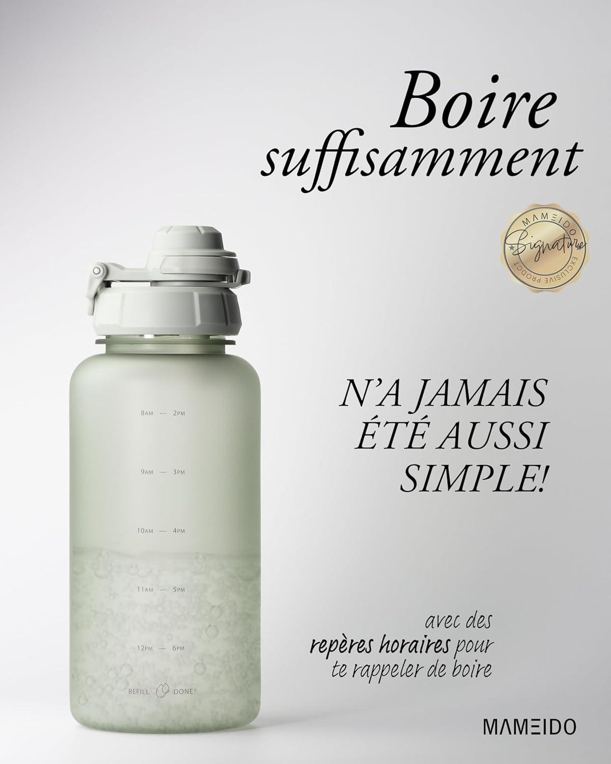 image:imageMAMEIDO Gourde avec Paille 1 l Marqueur de Temps de Motivation Gourde Sport avec Dragonne Gourde tanche Bouteille deau sans BPA Water Bottle Wild CandyDesert Sage
