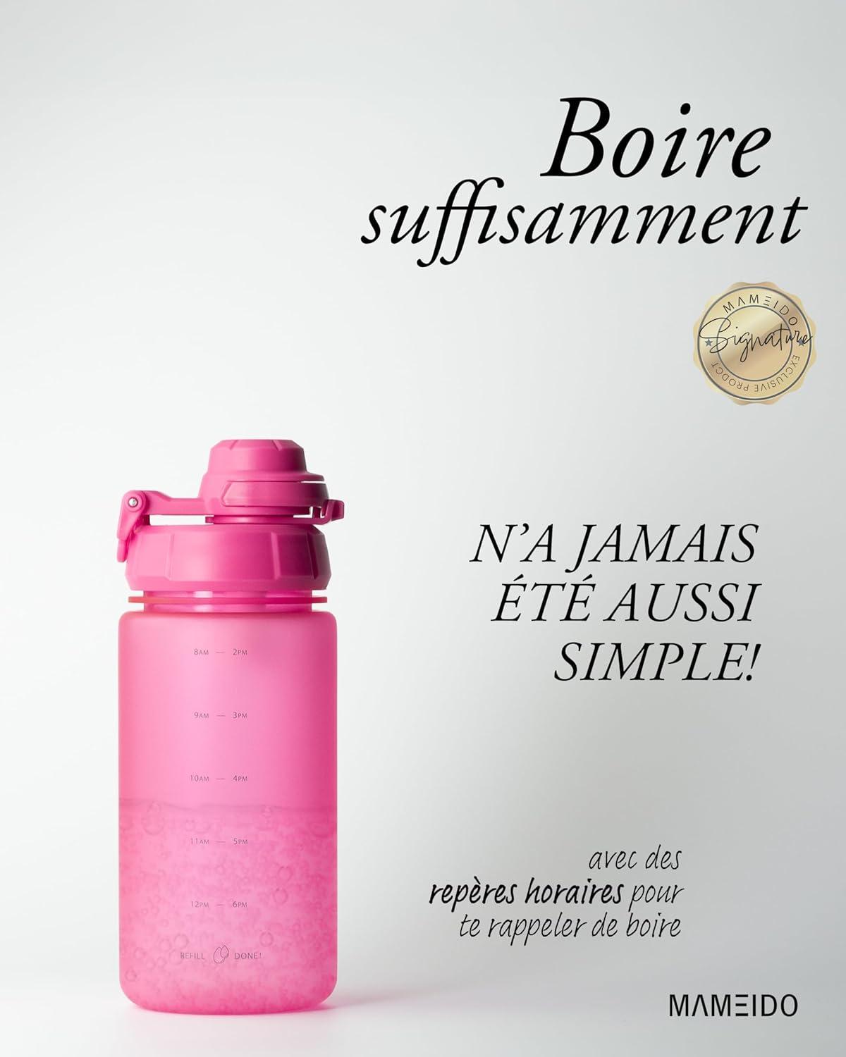 image:imageMAMEIDO Gourde avec Paille 1 l Marqueur de Temps de Motivation Gourde Sport avec Dragonne Gourde tanche Bouteille deau sans BPA Water Bottle Wild CandyGlow Couture