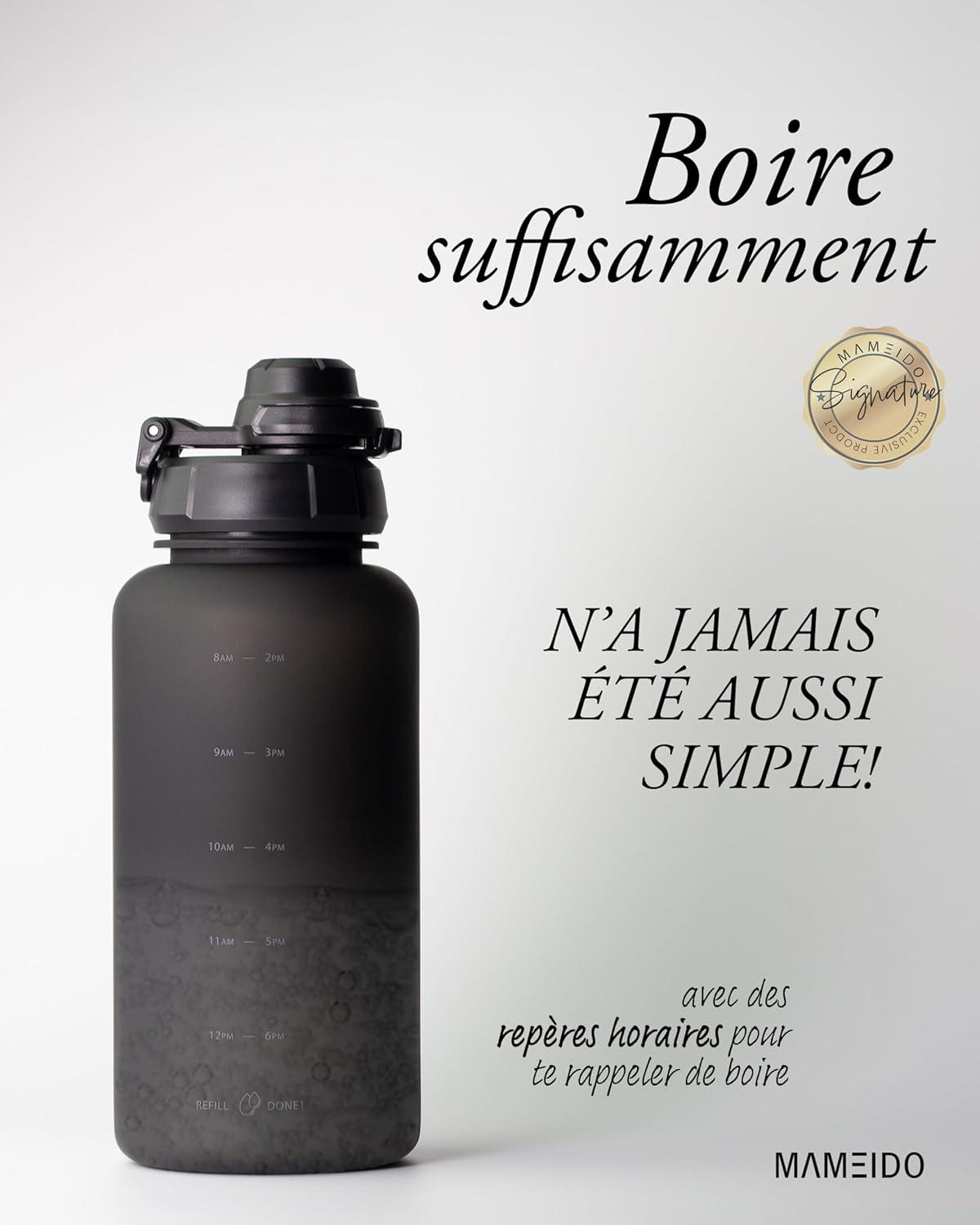 image:imageMAMEIDO Gourde avec Paille 1 l Marqueur de Temps de Motivation Gourde Sport avec Dragonne Gourde tanche Bouteille deau sans BPA Water Bottle Wild CandyRich Black