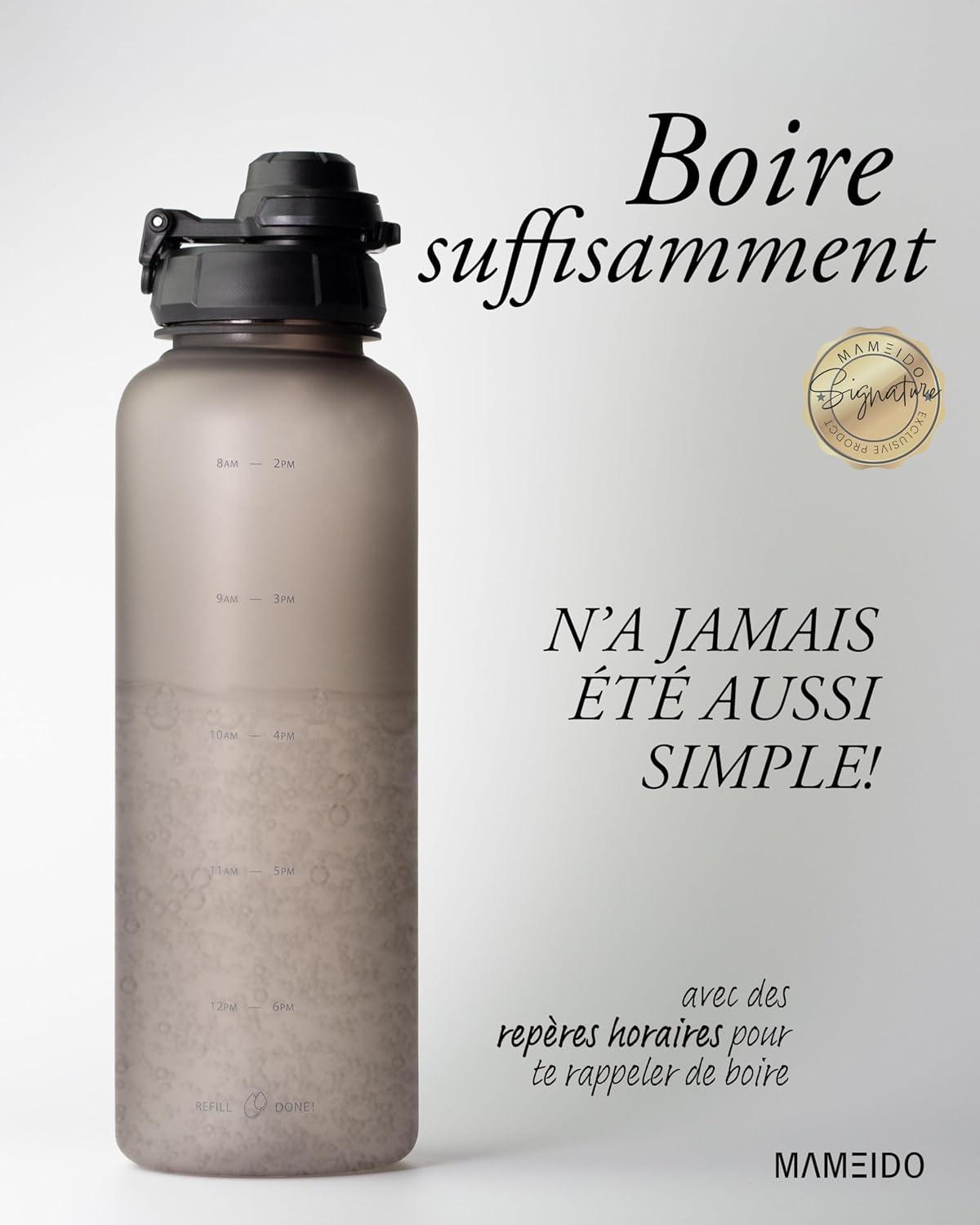 image:imageMAMEIDO Gourde avec Paille 1 l Marqueur de Temps de Motivation Gourde Sport avec Dragonne Gourde tanche Bouteille deau sans BPA Water Bottle Wild CandyUrban Taupe