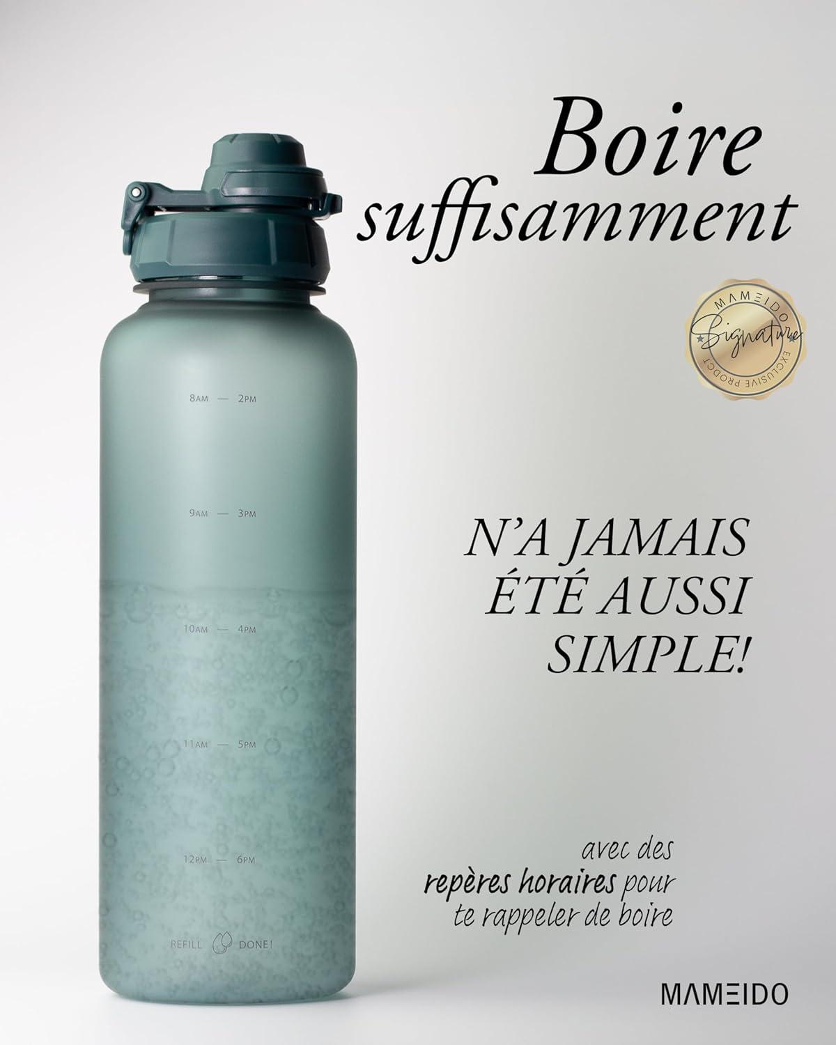 image:imageMAMEIDO Gourde avec Paille 1 l Marqueur de Temps de Motivation Gourde Sport avec Dragonne Gourde tanche Bouteille deau sans BPA Water Bottle Wild CandyOcean Bloom