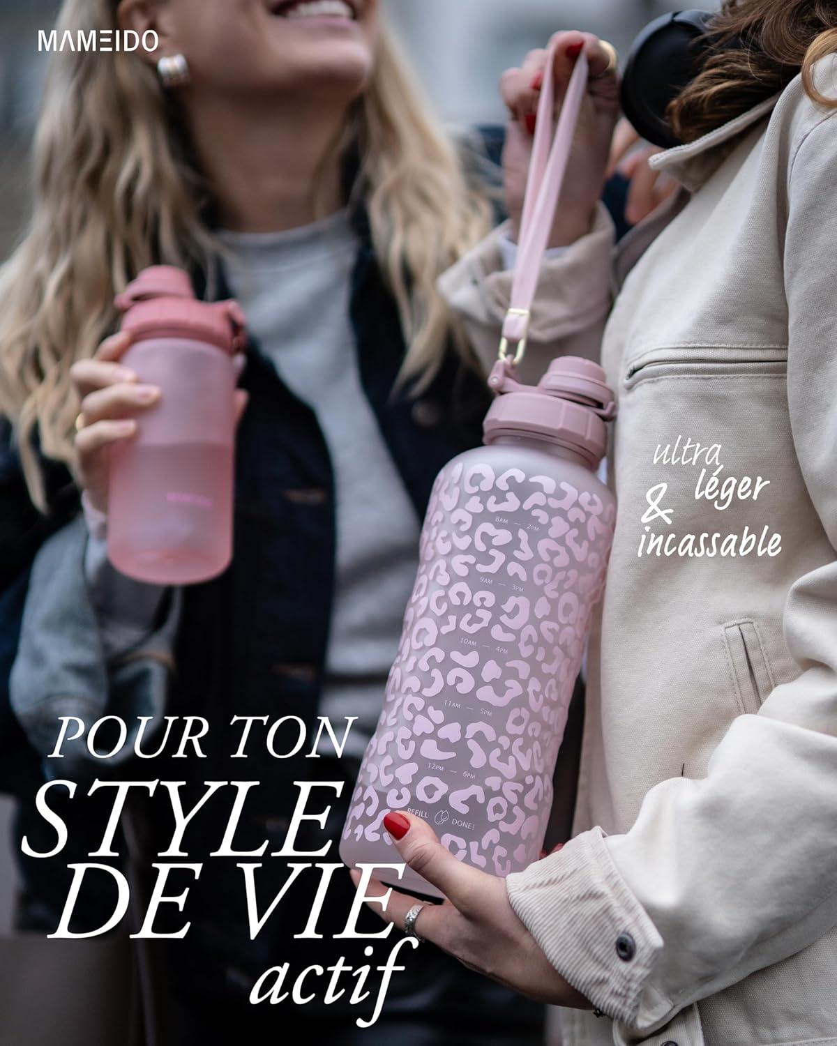 image:imageMAMEIDO Gourde avec Paille 1 l Marqueur de Temps de Motivation Gourde Sport avec Dragonne Gourde tanche Bouteille deau sans BPA Water Bottle Wild CandyWild Candy