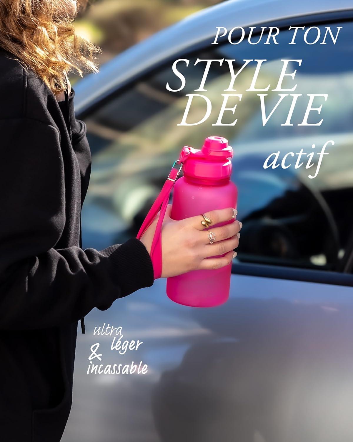 image:imageMAMEIDO Gourde avec Paille 1 l Marqueur de Temps de Motivation Gourde Sport avec Dragonne Gourde tanche Bouteille deau sans BPA Water Bottle Wild CandyGlow Couture