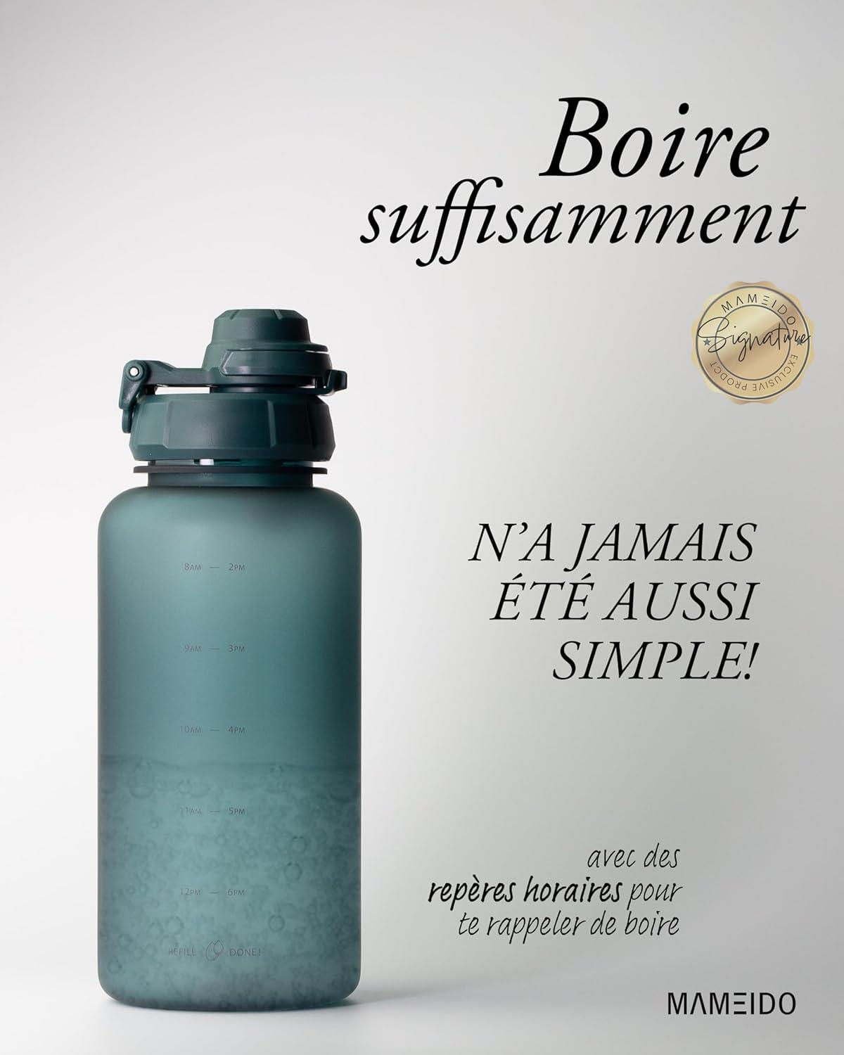 image:imageMAMEIDO Gourde avec Paille 1 l Marqueur de Temps de Motivation Gourde Sport avec Dragonne Gourde tanche Bouteille deau sans BPA Water Bottle Wild CandyOcean Bloom