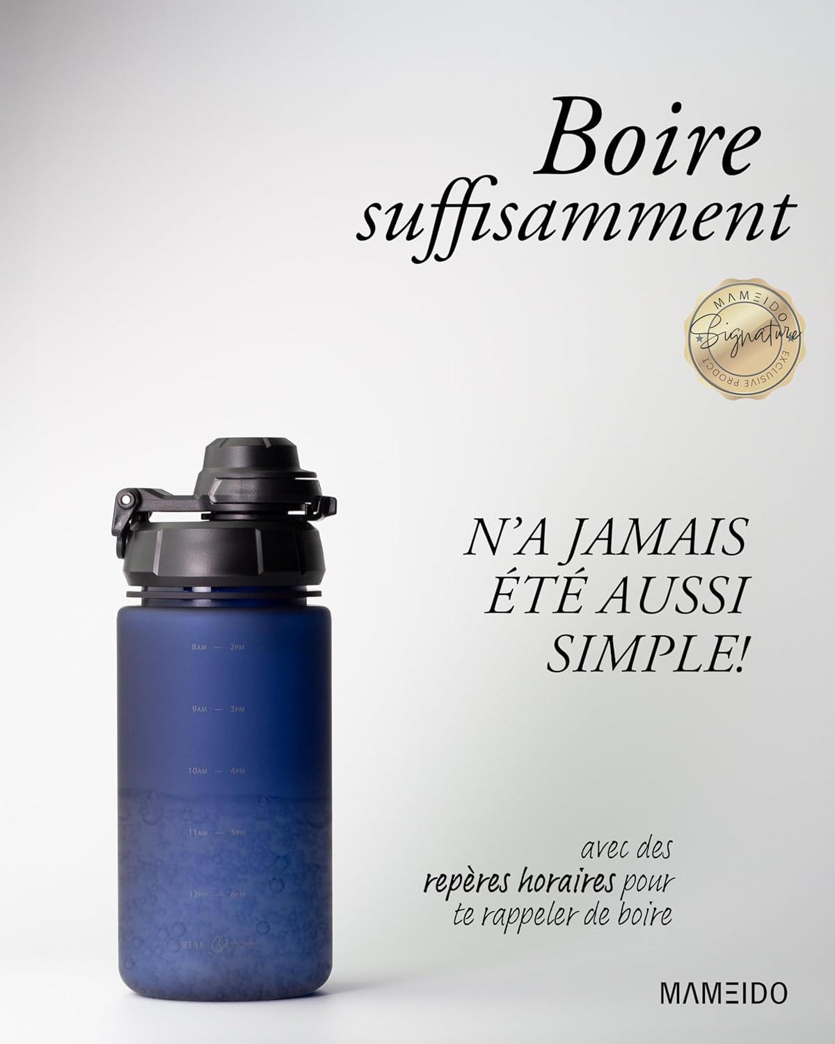 image:imageMAMEIDO Gourde avec Paille 1 l Marqueur de Temps de Motivation Gourde Sport avec Dragonne Gourde tanche Bouteille deau sans BPA Water Bottle Wild CandyDark Night