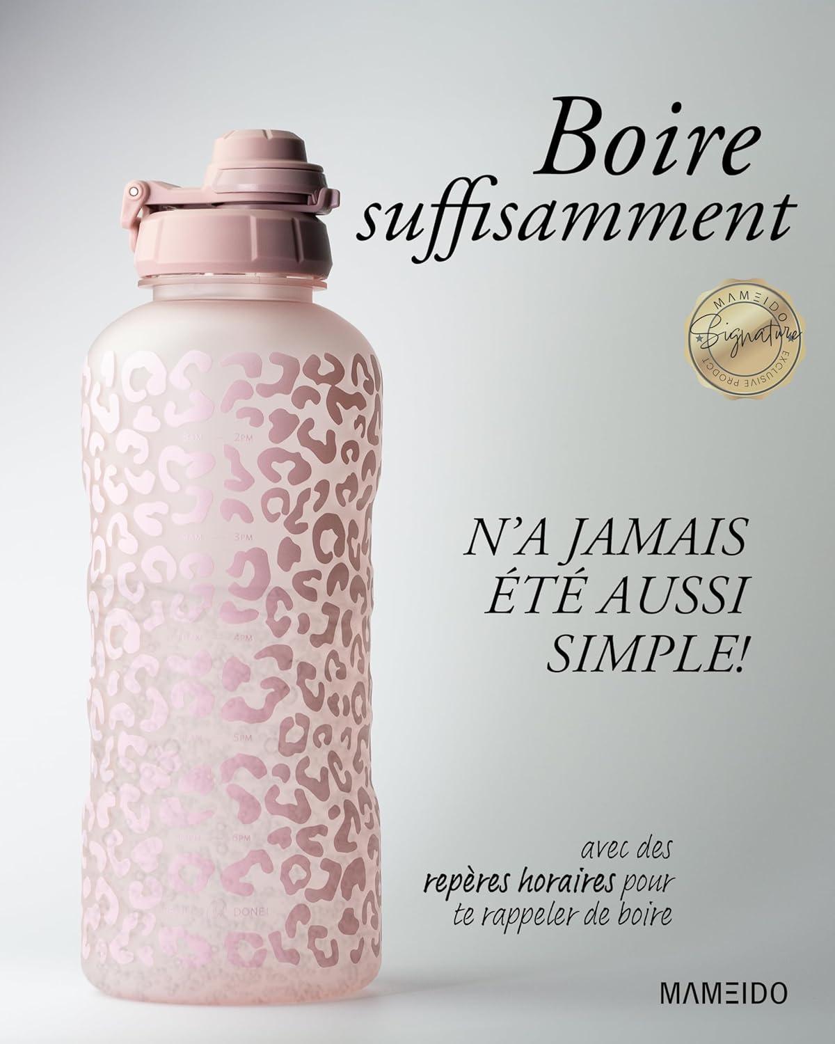 image:imageMAMEIDO Gourde avec Paille 1 l Marqueur de Temps de Motivation Gourde Sport avec Dragonne Gourde tanche Bouteille deau sans BPA Water Bottle Wild CandyWild Candy