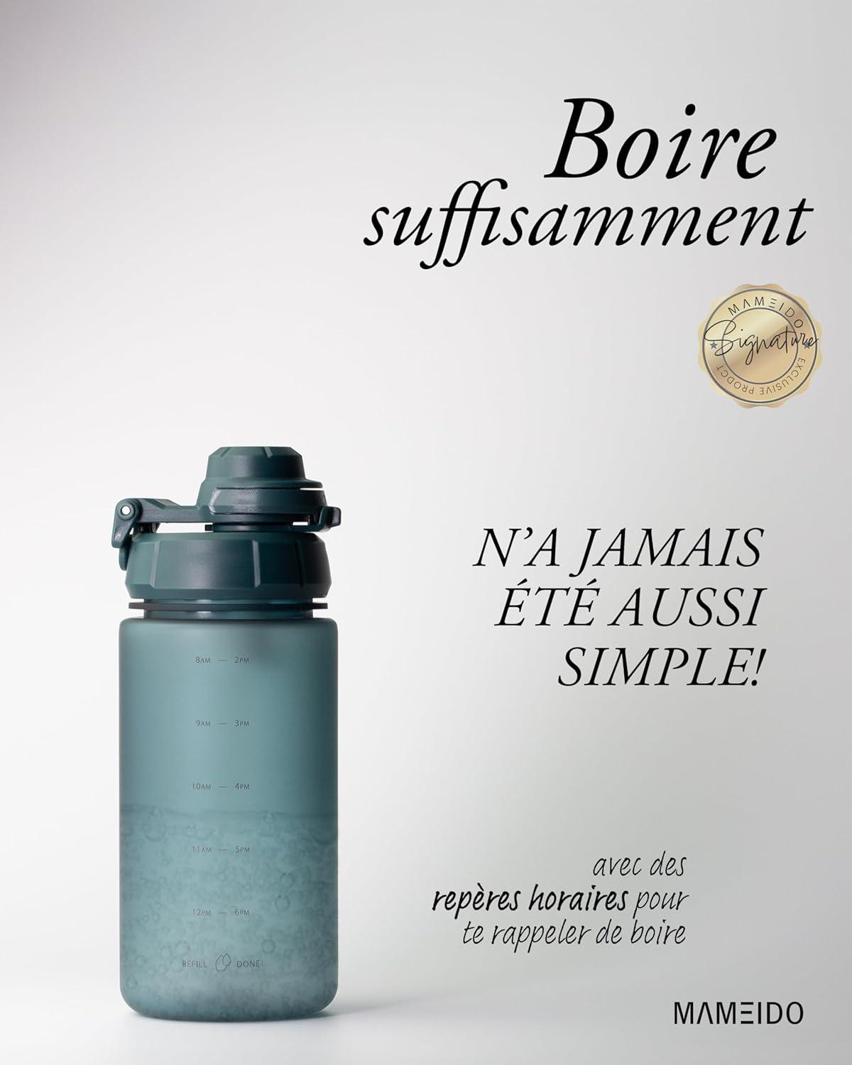 image:imageMAMEIDO Gourde avec Paille 1 l Marqueur de Temps de Motivation Gourde Sport avec Dragonne Gourde tanche Bouteille deau sans BPA Water Bottle Wild CandyOcean Bloom