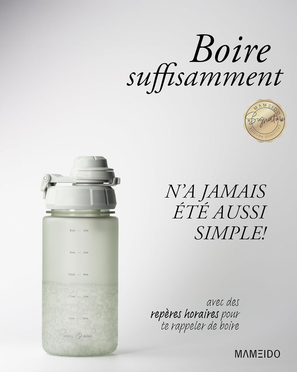 image:imageMAMEIDO Gourde avec Paille 1 l Marqueur de Temps de Motivation Gourde Sport avec Dragonne Gourde tanche Bouteille deau sans BPA Water Bottle Wild CandyDesert Sage