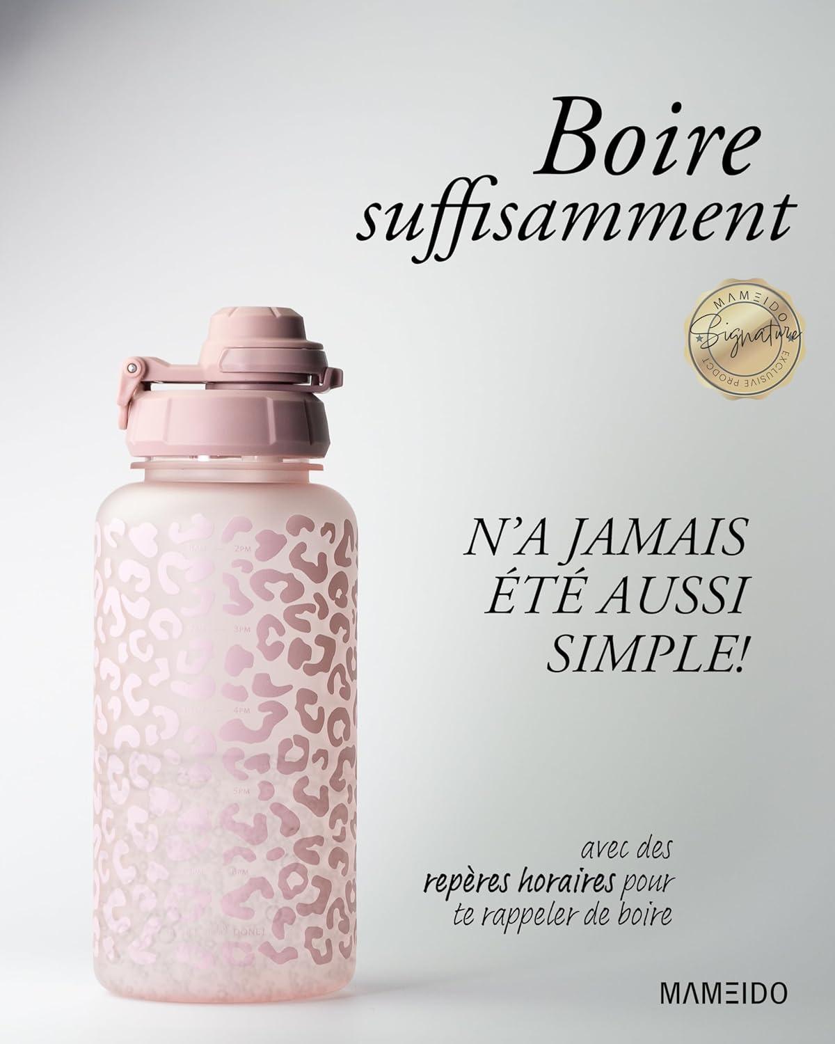 image:imageMAMEIDO Gourde avec Paille 1 l Marqueur de Temps de Motivation Gourde Sport avec Dragonne Gourde tanche Bouteille deau sans BPA Water Bottle Wild CandyWild Candy
