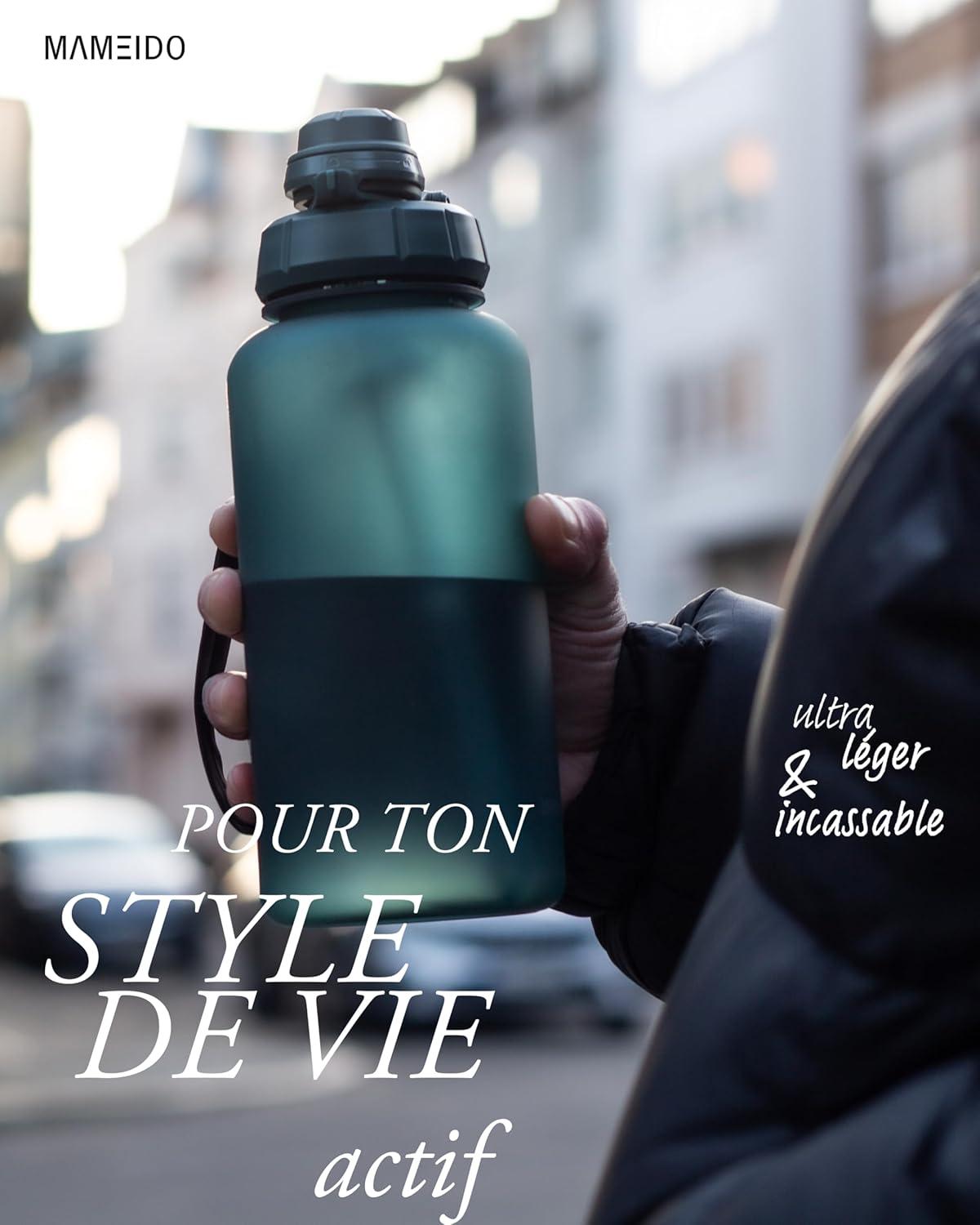 image:imageMAMEIDO Gourde avec Paille 1 l Marqueur de Temps de Motivation Gourde Sport avec Dragonne Gourde tanche Bouteille deau sans BPA Water Bottle Wild CandyOcean Bloom