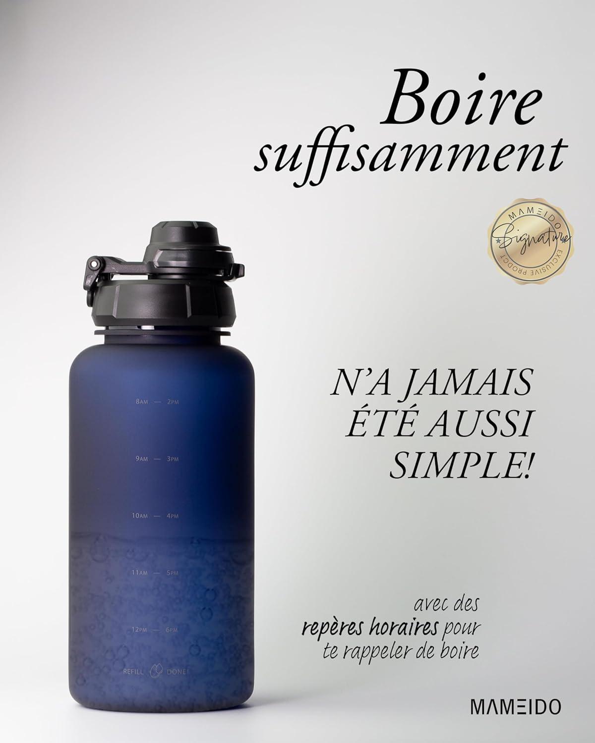 image:imageMAMEIDO Gourde avec Paille 1 l Marqueur de Temps de Motivation Gourde Sport avec Dragonne Gourde tanche Bouteille deau sans BPA Water Bottle Wild CandyDark Night