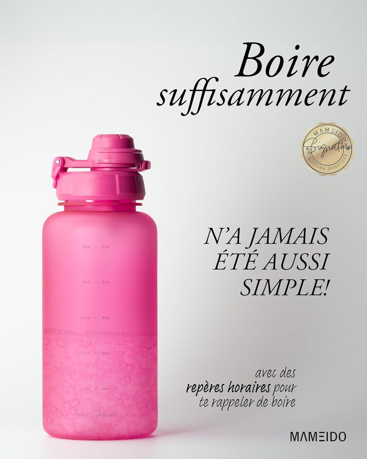 image:imageMAMEIDO Gourde avec Paille 1 l Marqueur de Temps de Motivation Gourde Sport avec Dragonne Gourde tanche Bouteille deau sans BPA Water Bottle Wild CandyGlow Couture