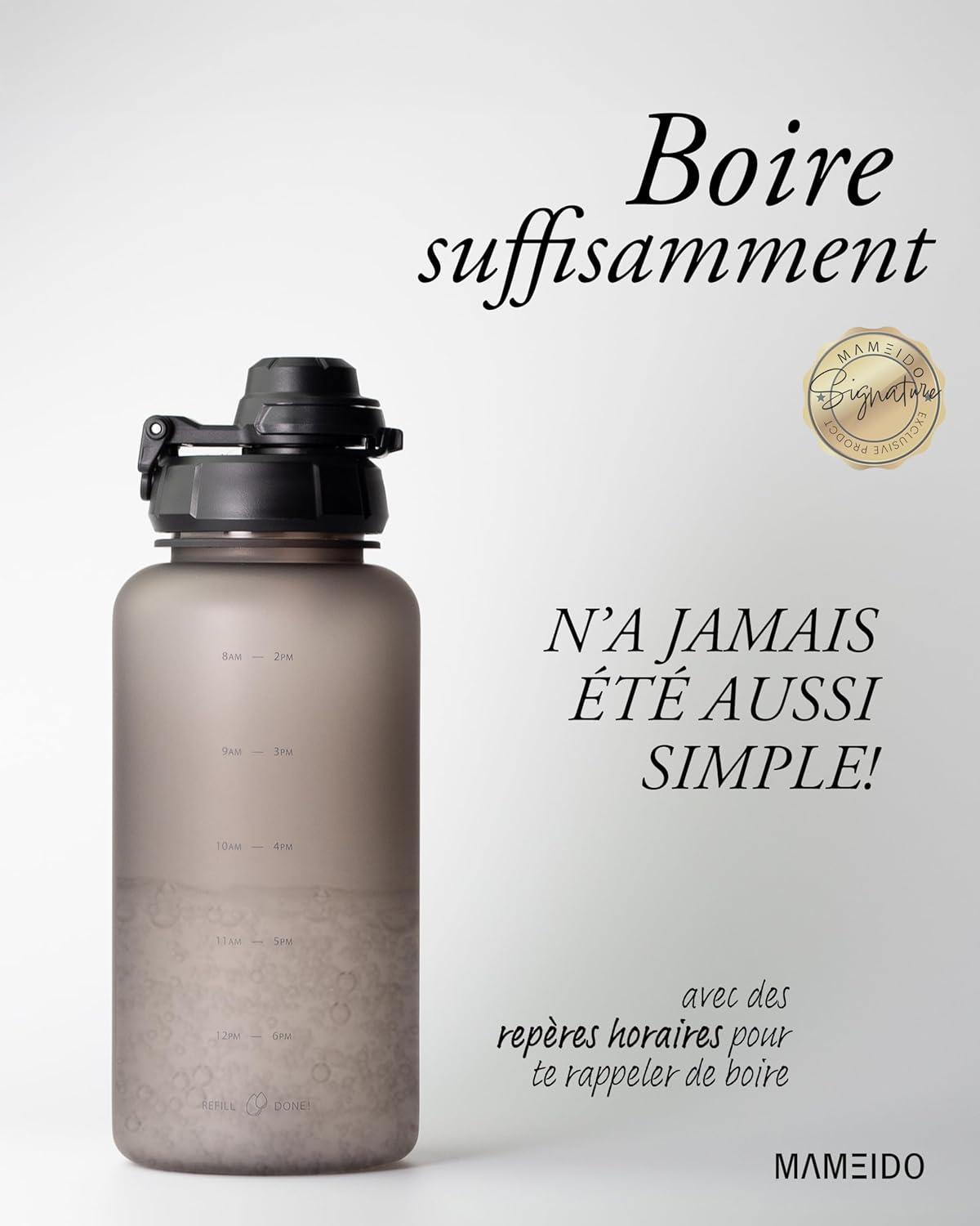 image:imageMAMEIDO Gourde avec Paille 1 l Marqueur de Temps de Motivation Gourde Sport avec Dragonne Gourde tanche Bouteille deau sans BPA Water Bottle Wild CandyUrban Taupe