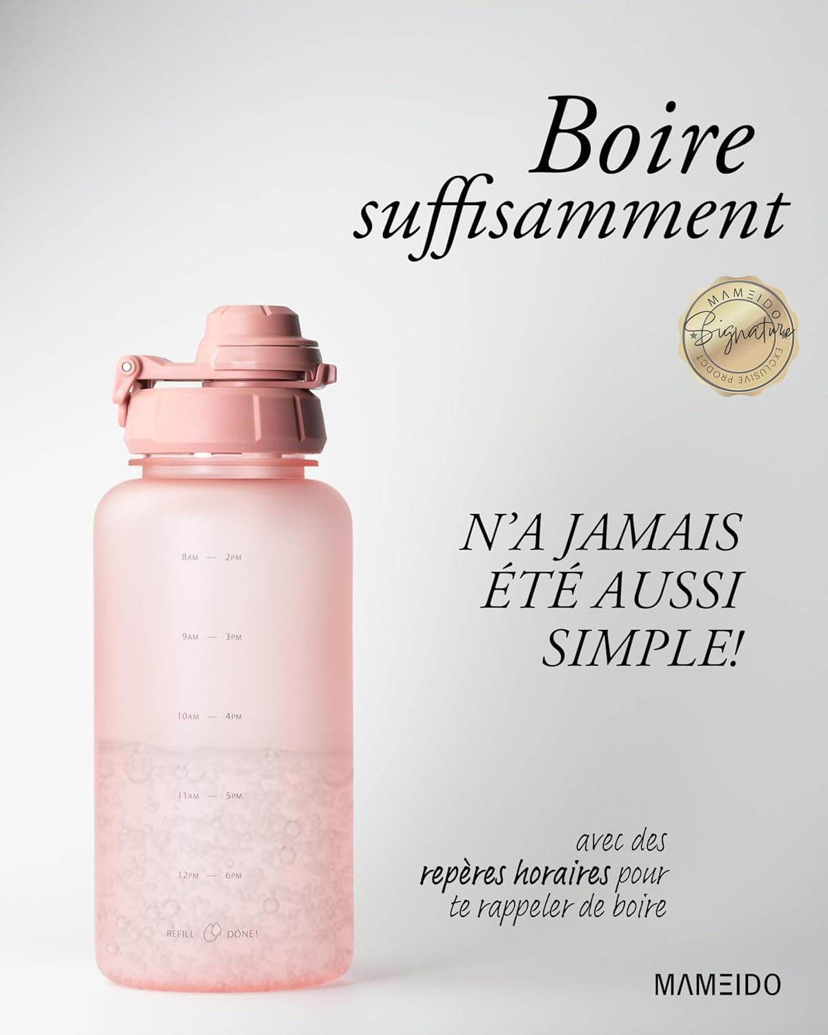 image:imageMAMEIDO Gourde avec Paille 1 l Marqueur de Temps de Motivation Gourde Sport avec Dragonne Gourde tanche Bouteille deau sans BPA Water Bottle Wild CandyFlamingo Pink