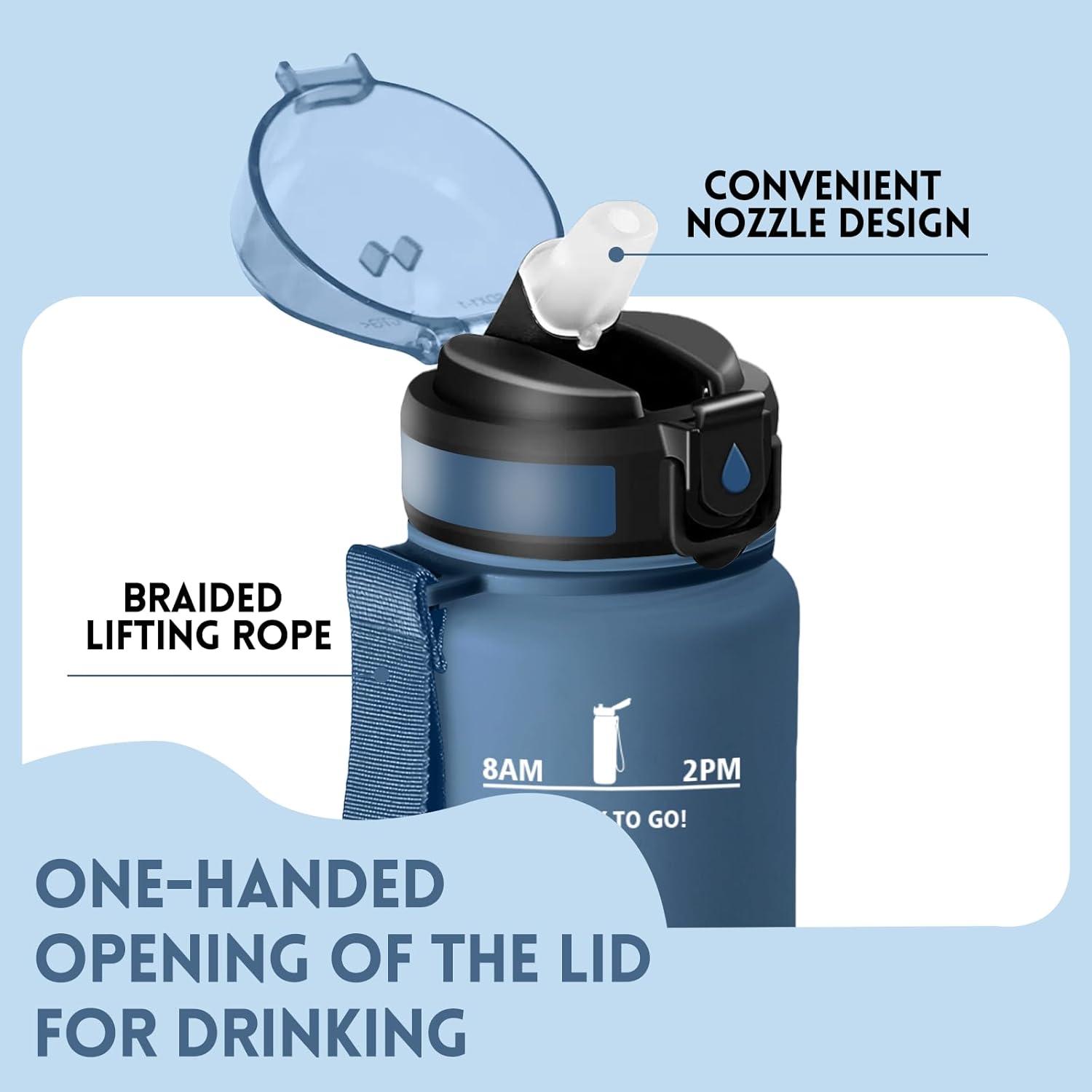 image:imageMotswedi Gourde Enfant 500 ml AntiFuite Gourde Paille avec Marqueur de Temps Bouteille deau Poigne de Transport Bouteille avec Paille pour Lcole Sport Yoga Blanc Cass Bleu ClairBleu Fonc