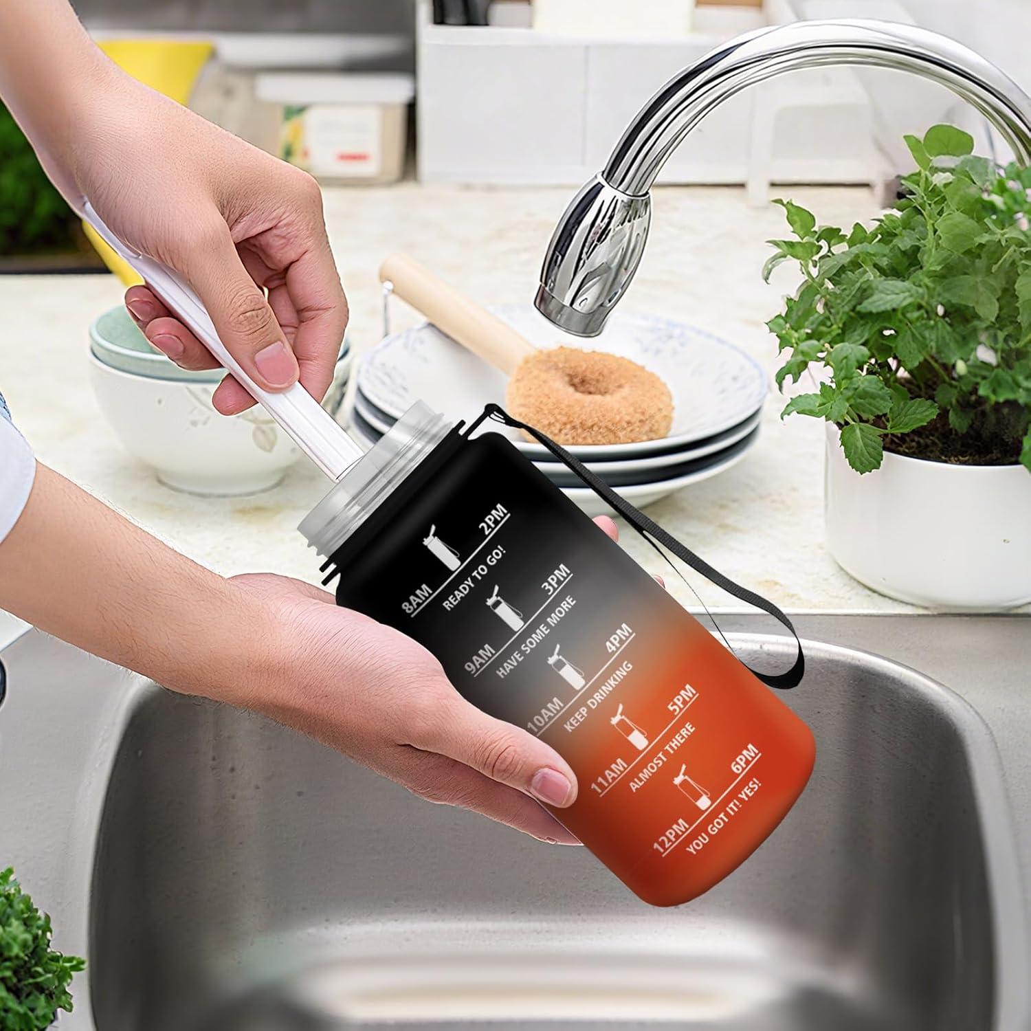 image:imageMotswedi Gourde Enfant 500 ml AntiFuite Gourde Paille avec Marqueur de Temps Bouteille deau Poigne de Transport Bouteille avec Paille pour Lcole Sport Yoga Blanc Cass Bleu ClairNoir Rouge